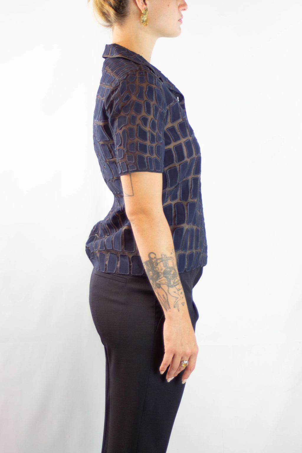Blue Embroidered Short-Sleeve Shirt SS2014