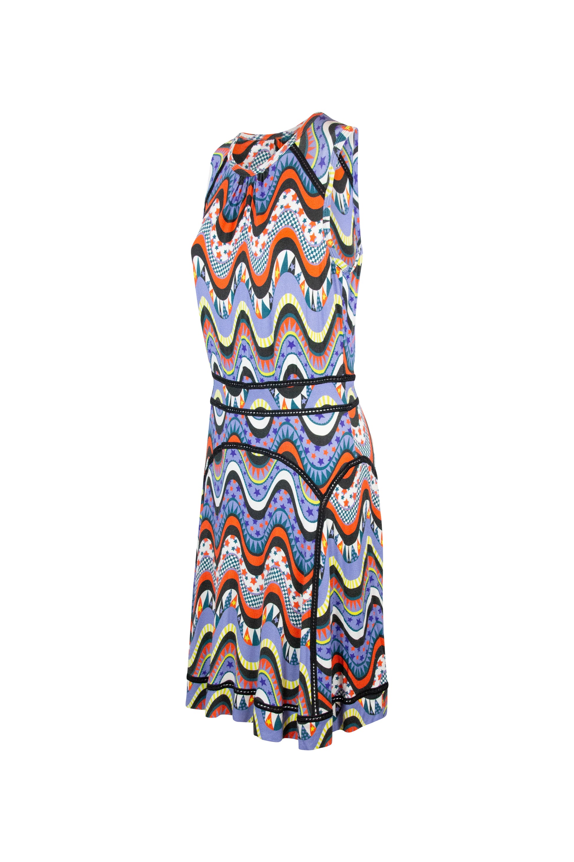 Sleeveless Dress with Colorful Wave Pattern