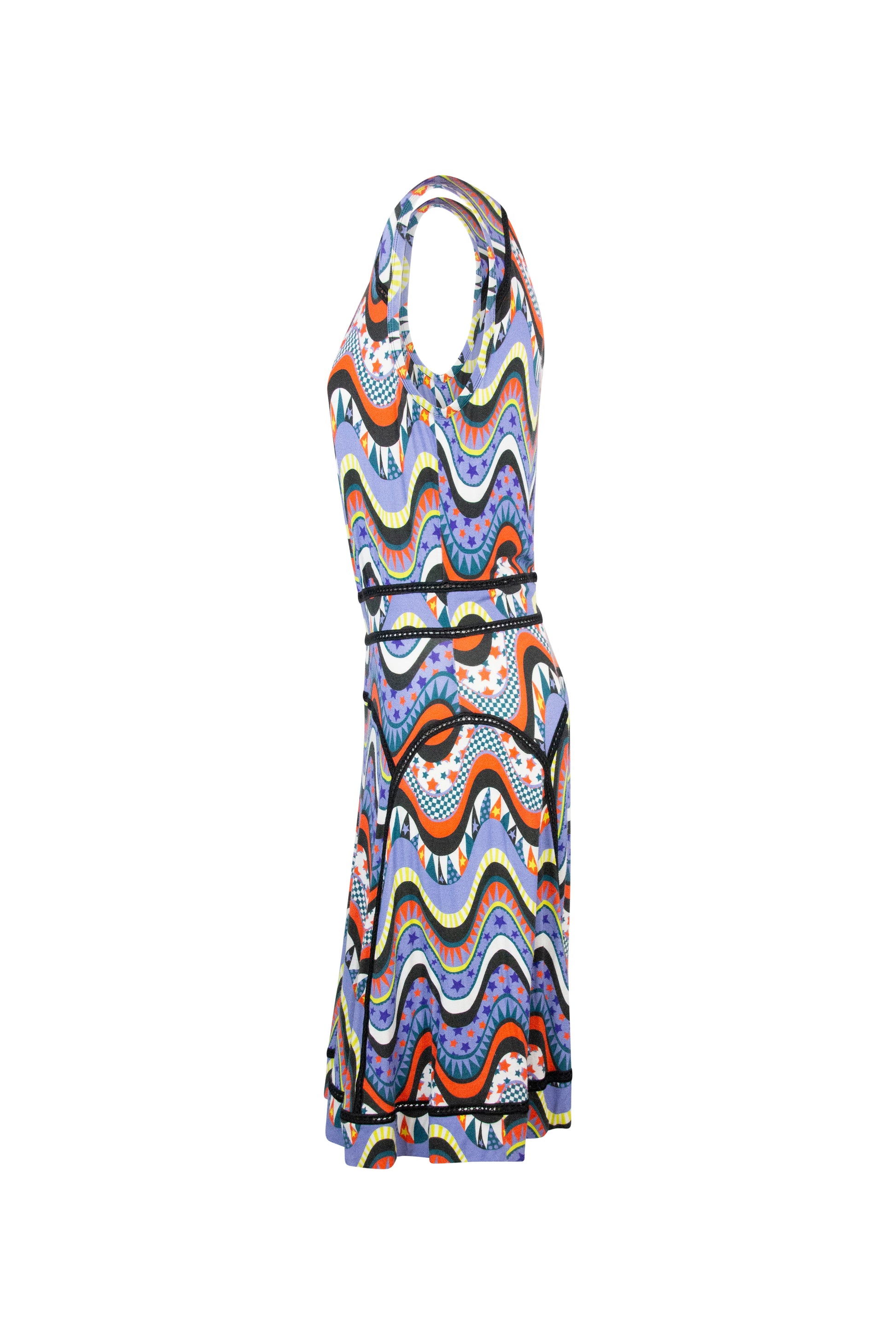 Sleeveless Dress with Colorful Wave Pattern