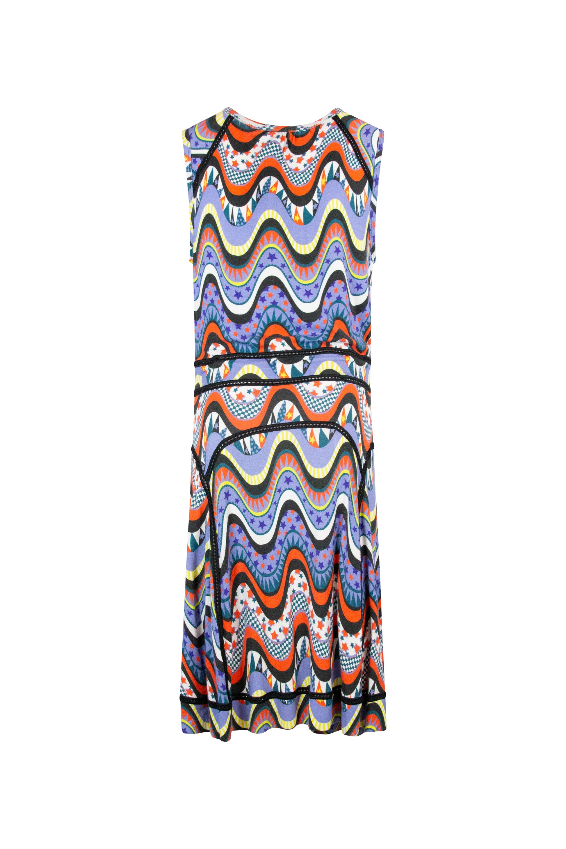 Sleeveless Dress with Colorful Wave Pattern