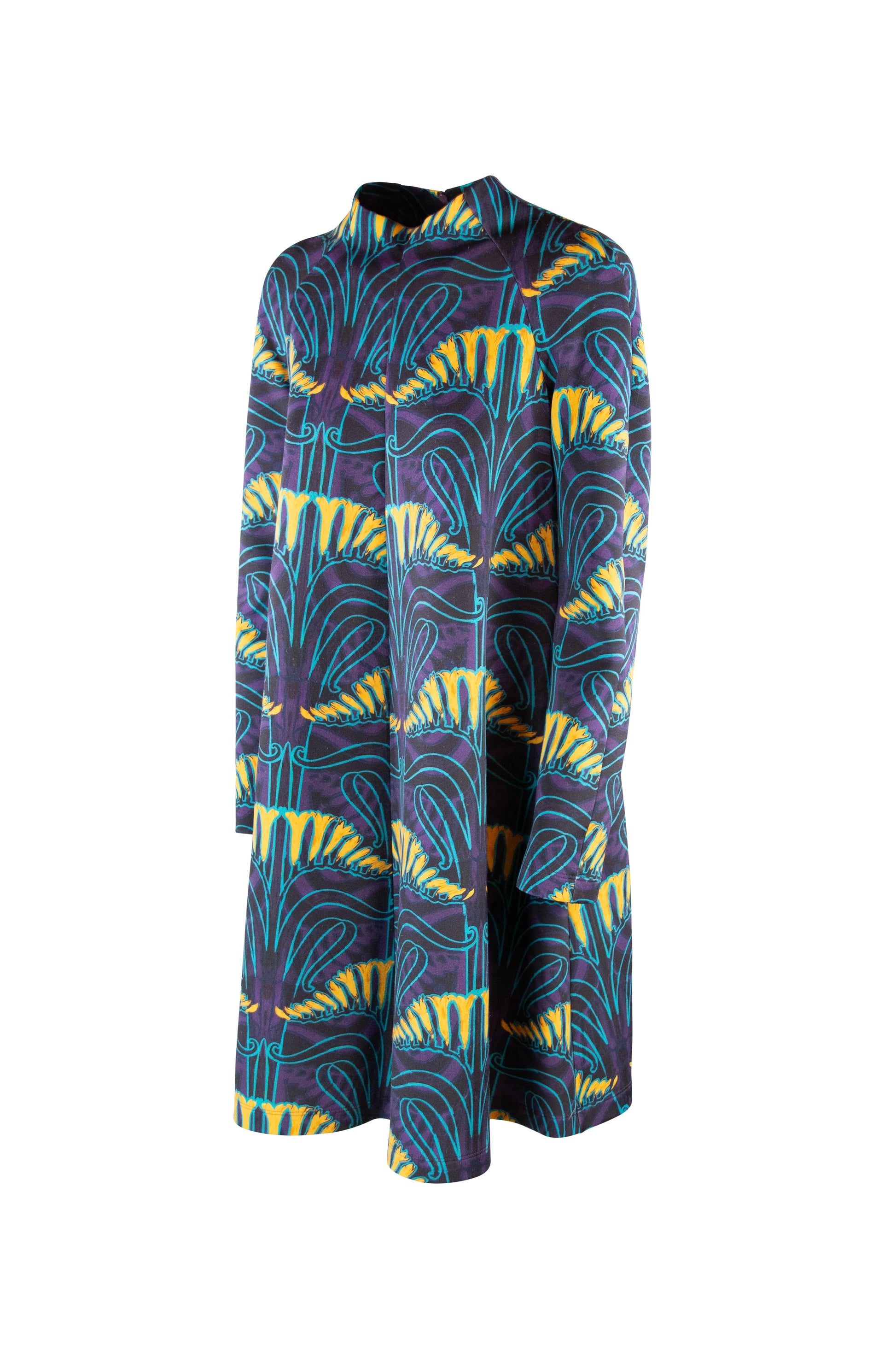 Print Cotton Jersey Dress with Turtleneck and Long Sleeves