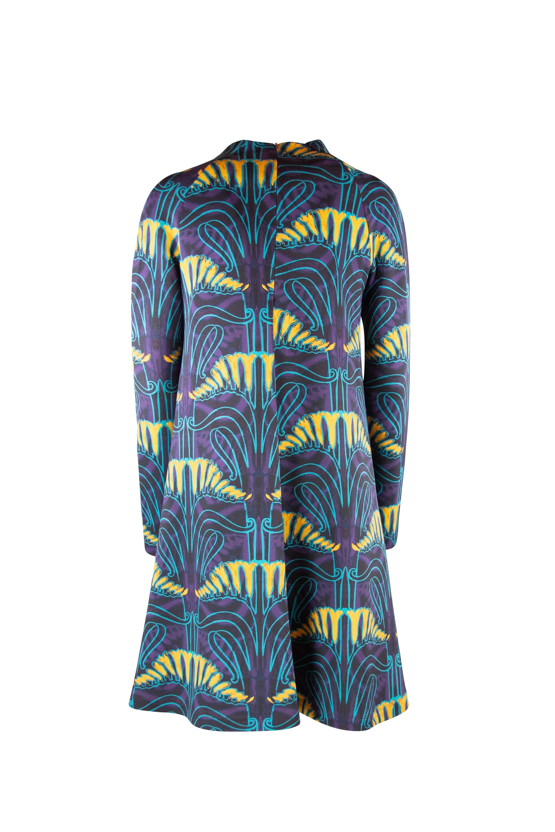 Print Cotton Jersey Dress with Turtleneck and Long Sleeves
