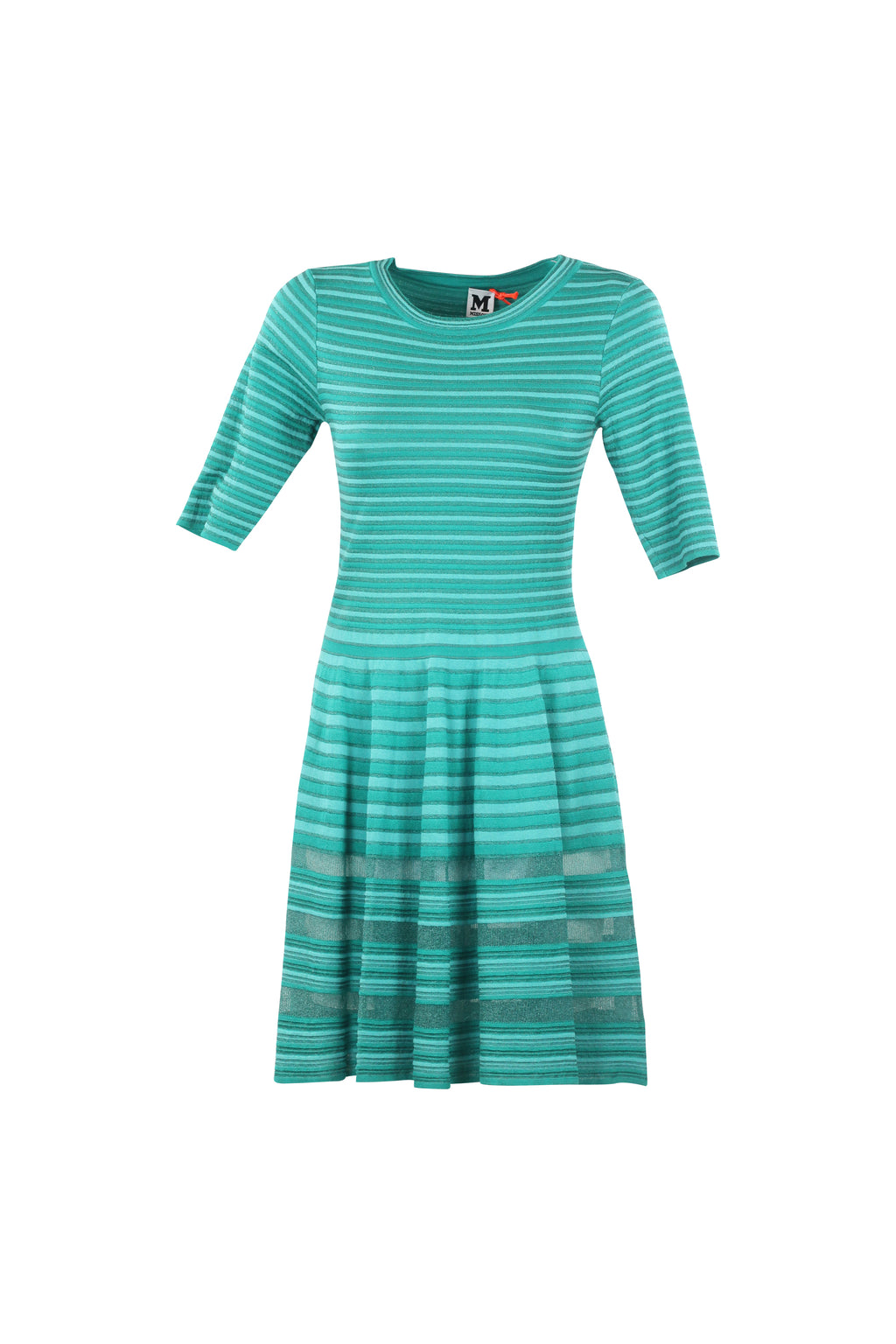 Knit Teal Stripe Fit & Flare Dress