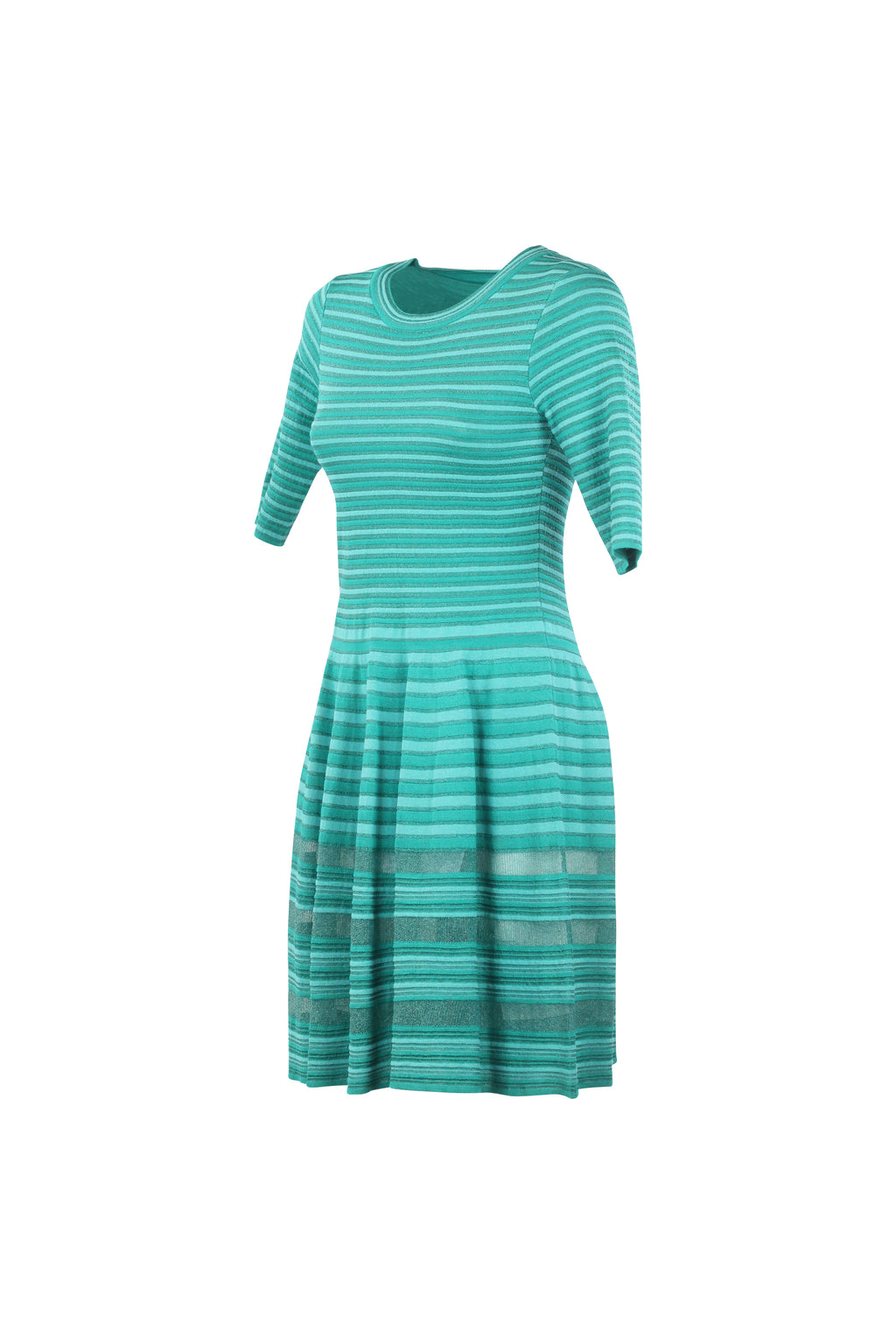 Knit Teal Stripe Fit & Flare Dress