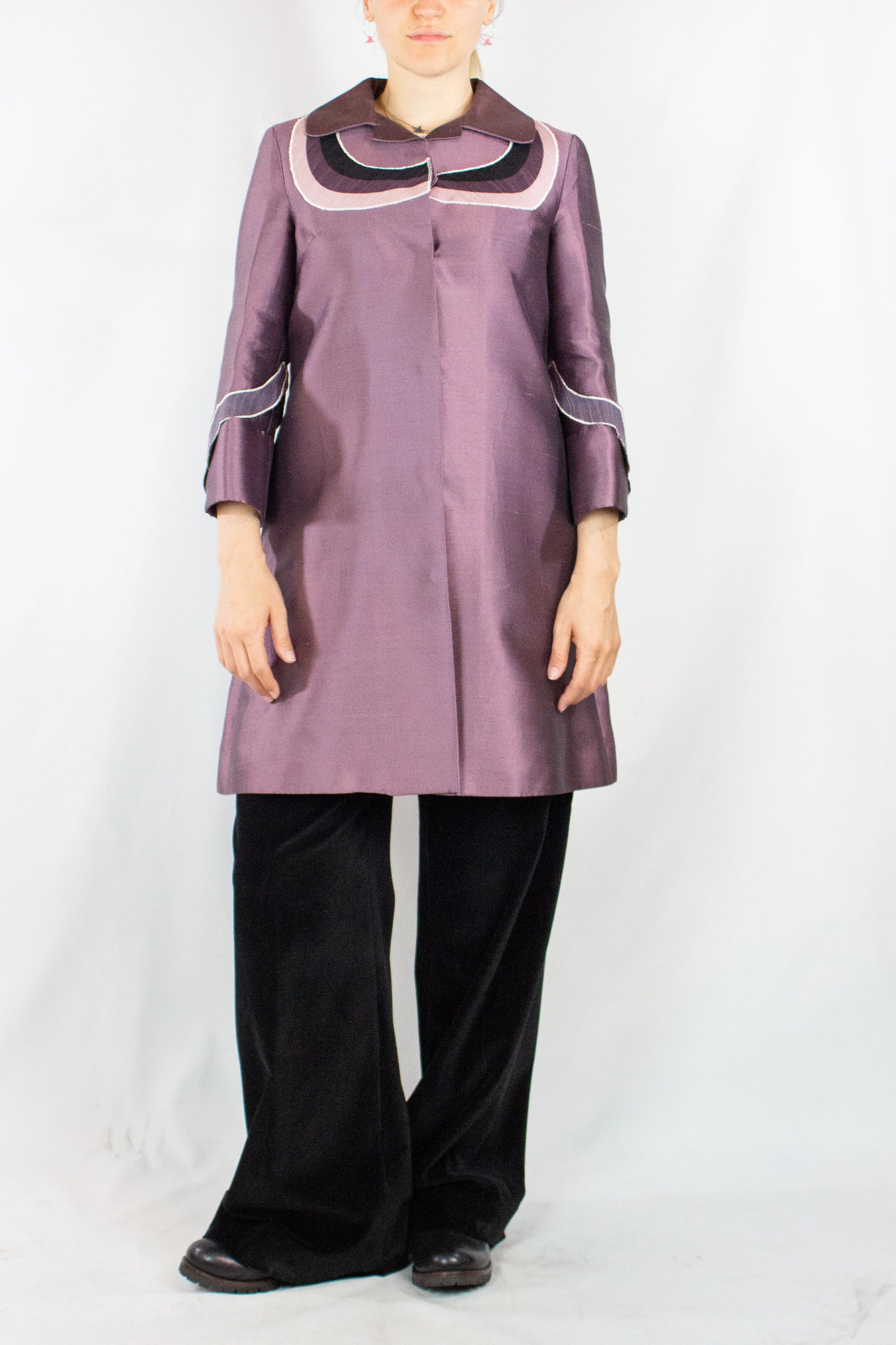 Purple Silk Coat with Scalloped Embroidered Shoulders SS2005