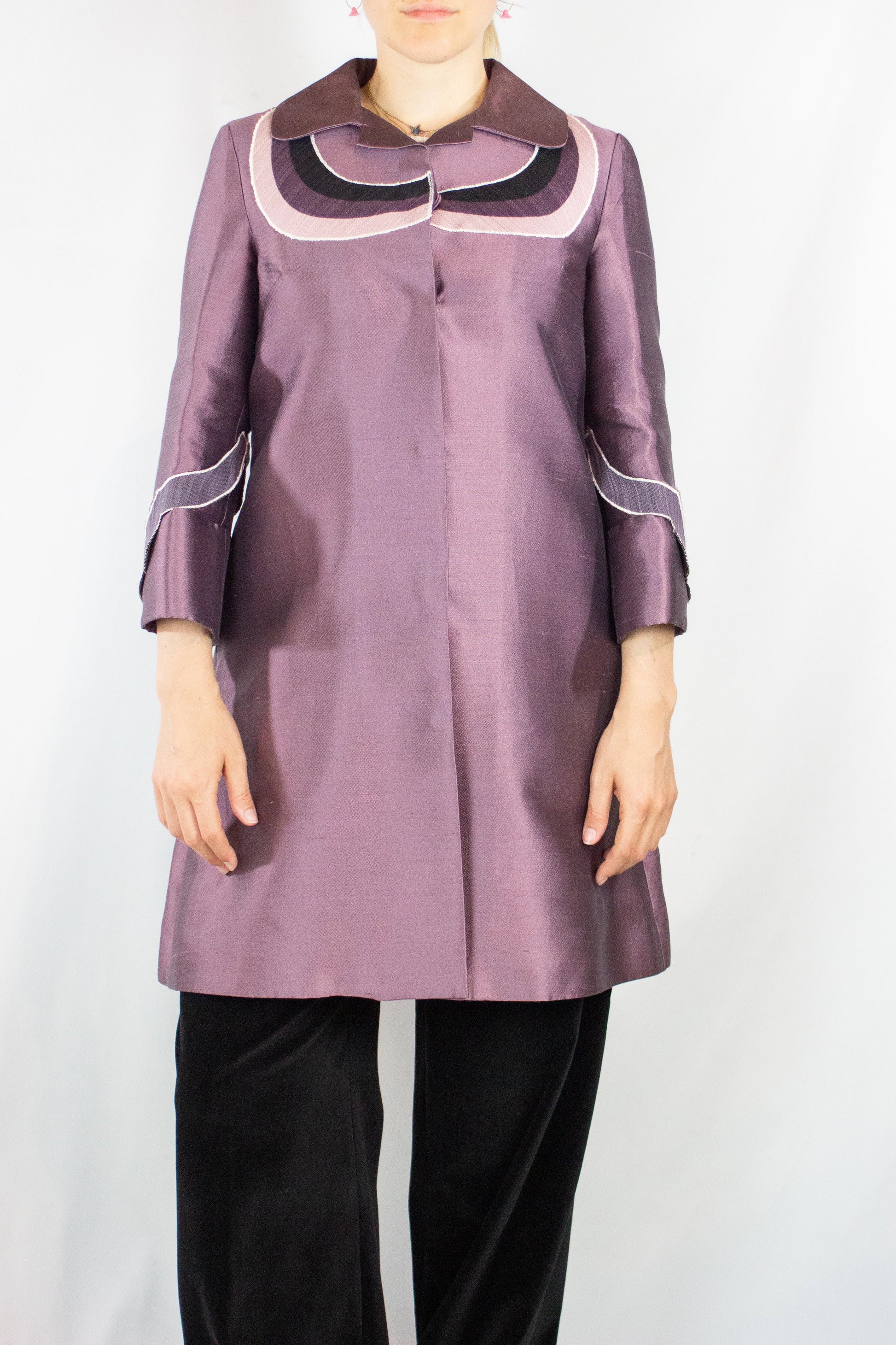 Purple Silk Coat with Scalloped Embroidered Shoulders SS2005