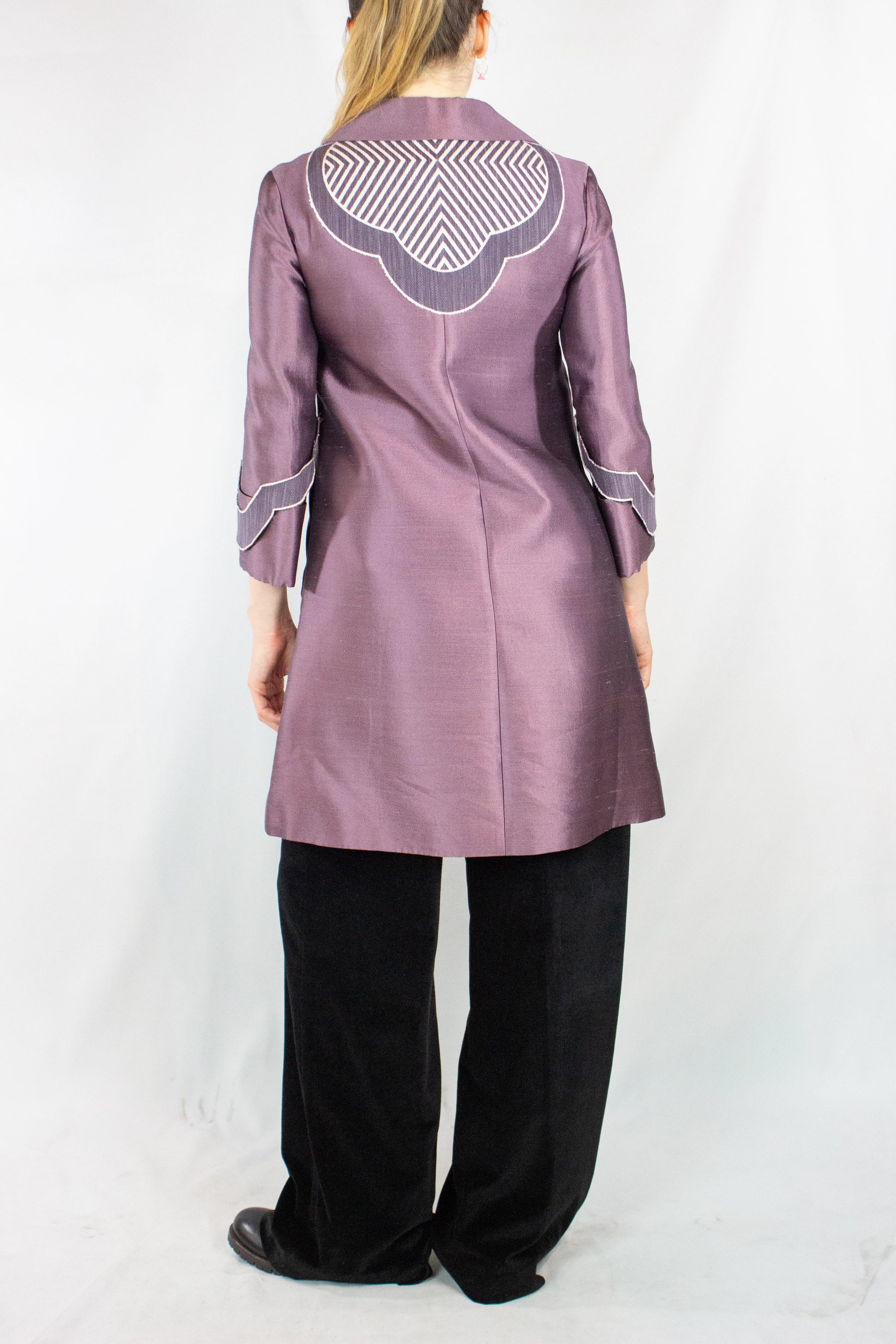 Purple Silk Coat with Scalloped Embroidered Shoulders SS2005