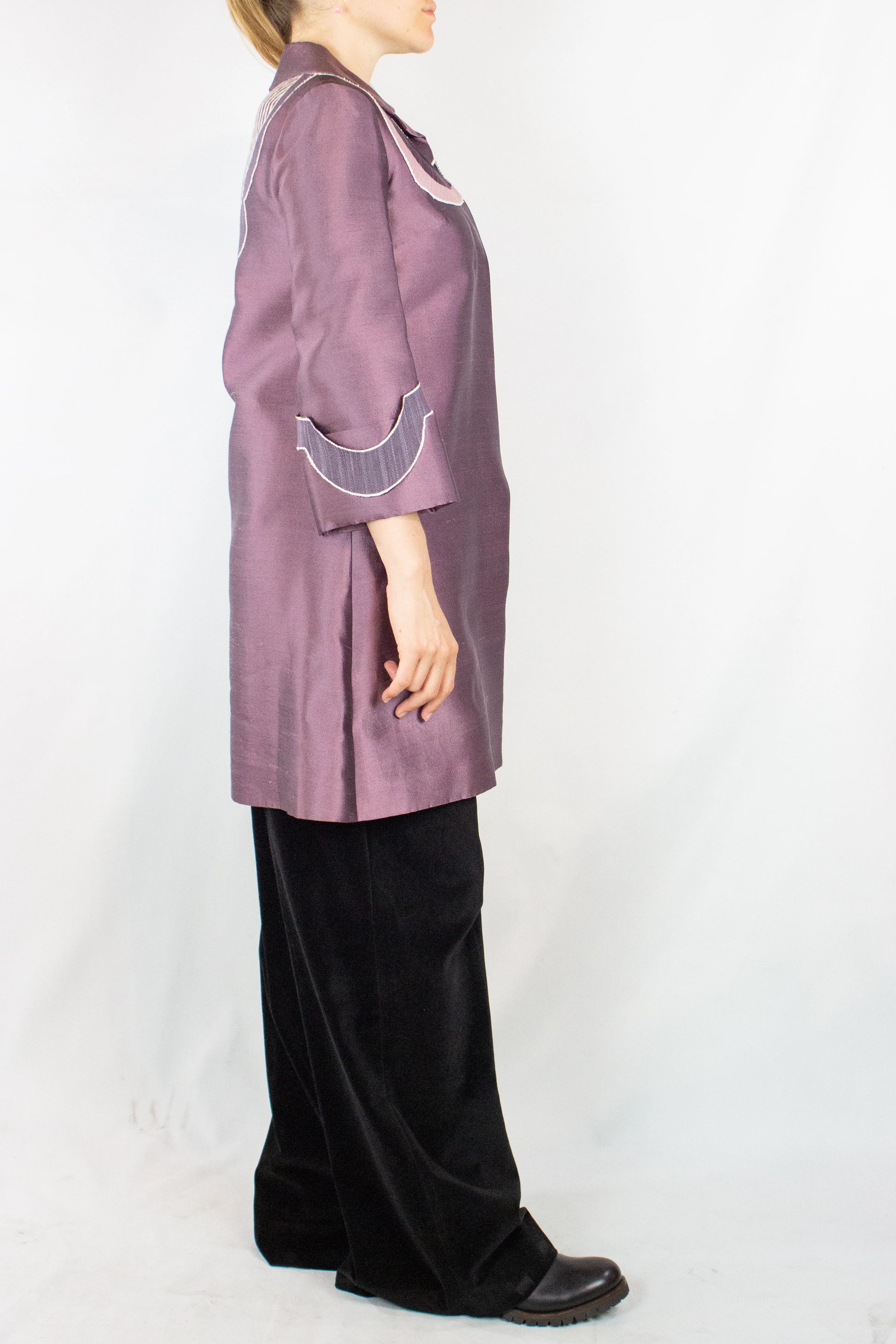 Purple Silk Coat with Scalloped Embroidered Shoulders SS2005