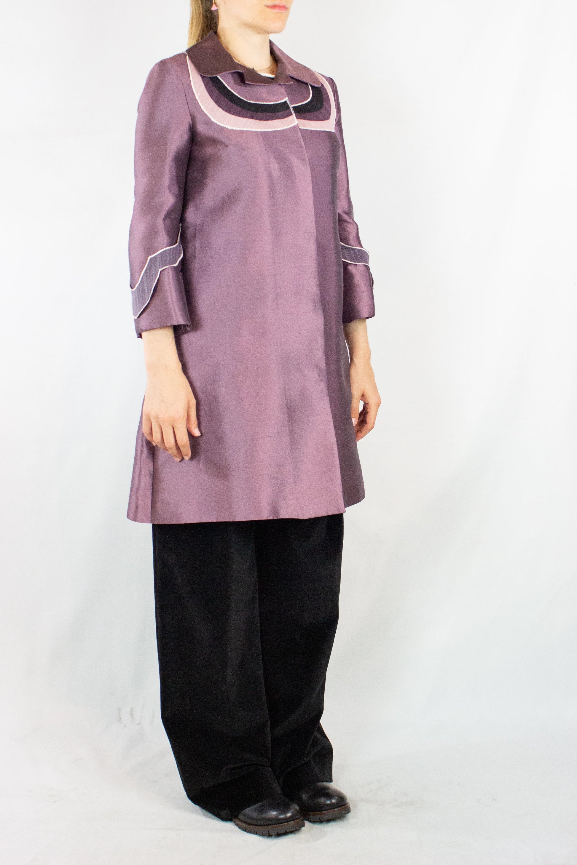 Purple Silk Coat with Scalloped Embroidered Shoulders SS2005