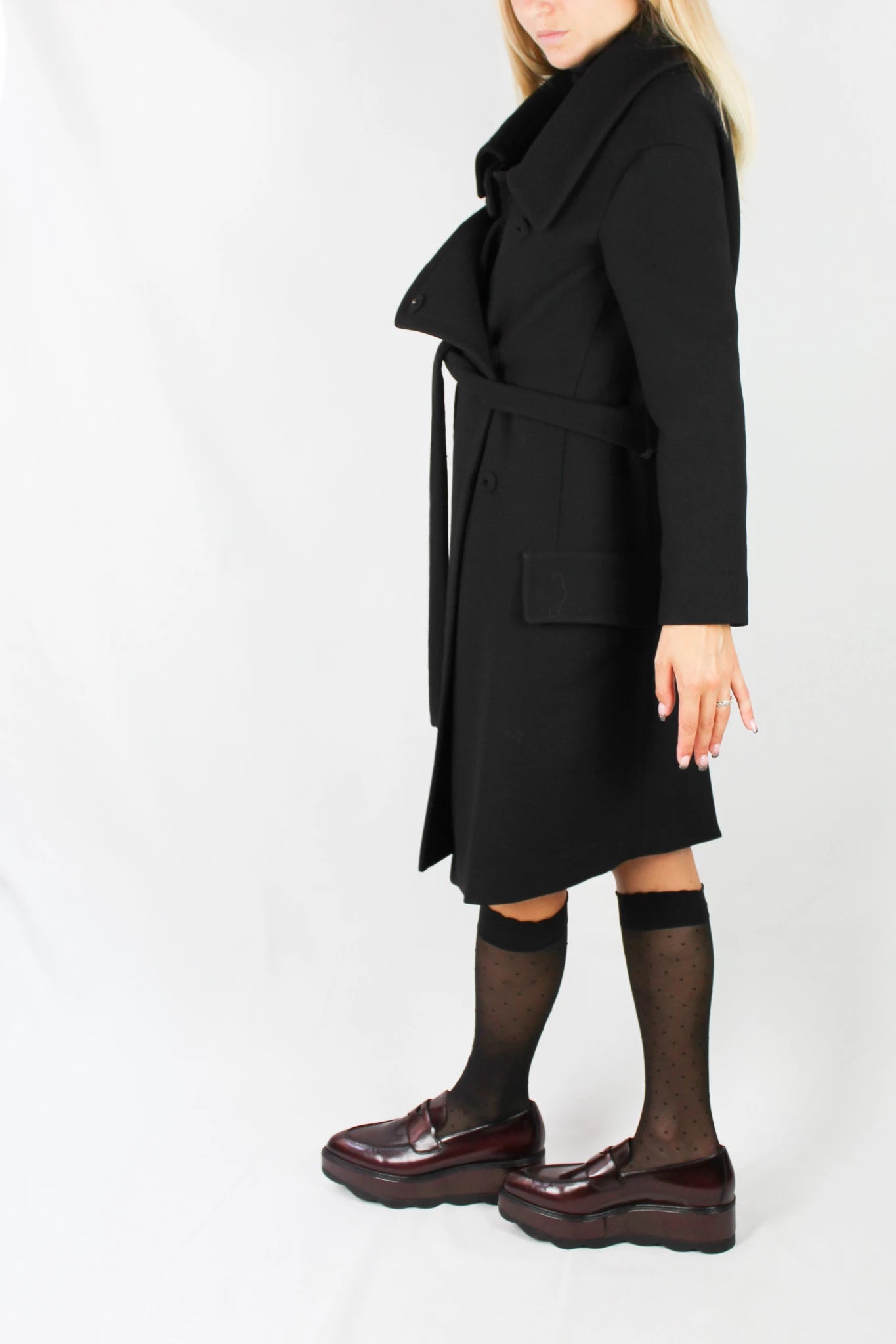 Black Wool Coat with Wide Collar FW2009