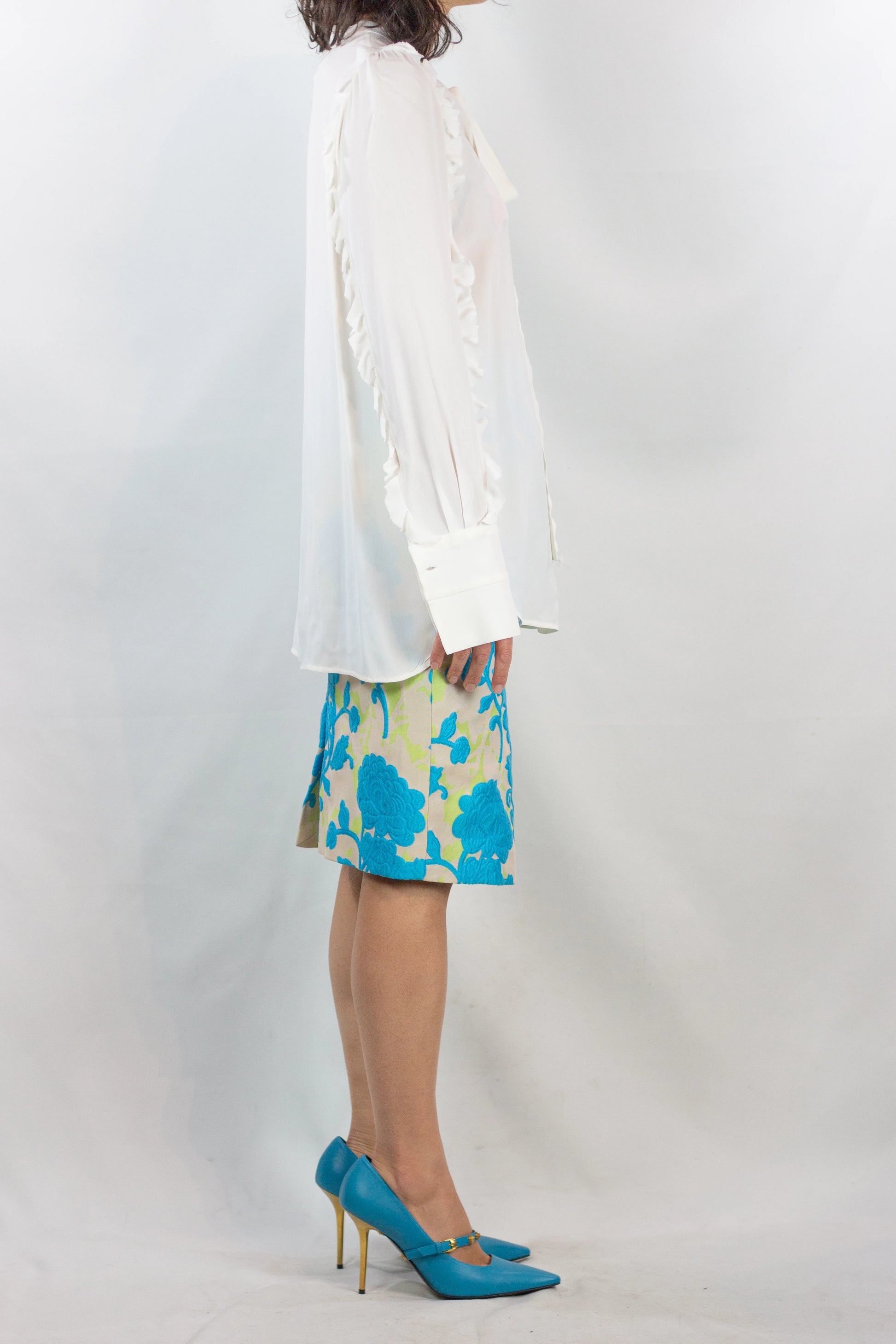 Pencil Skirt with Turquoise Floral Motif SS2015