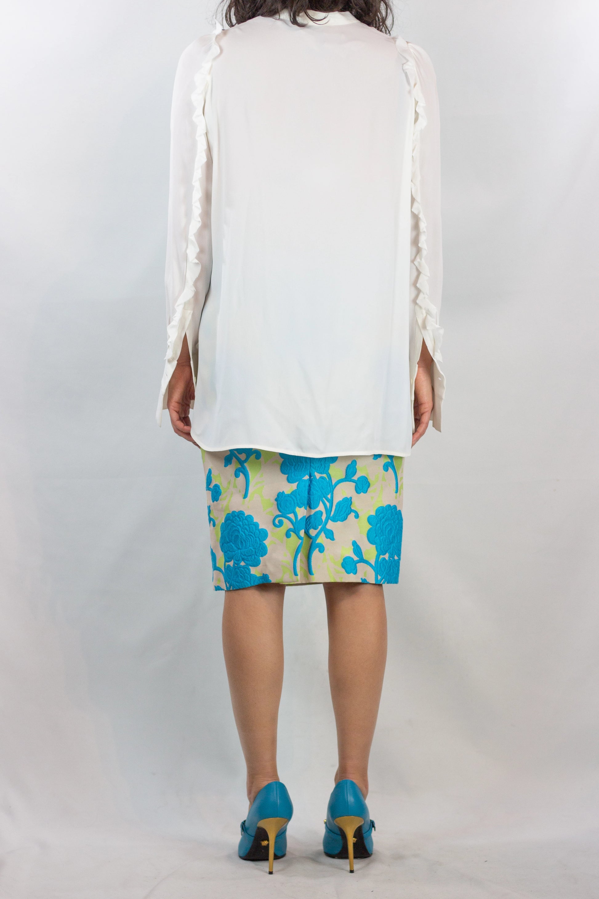 Pencil Skirt with Turquoise Floral Motif SS2015