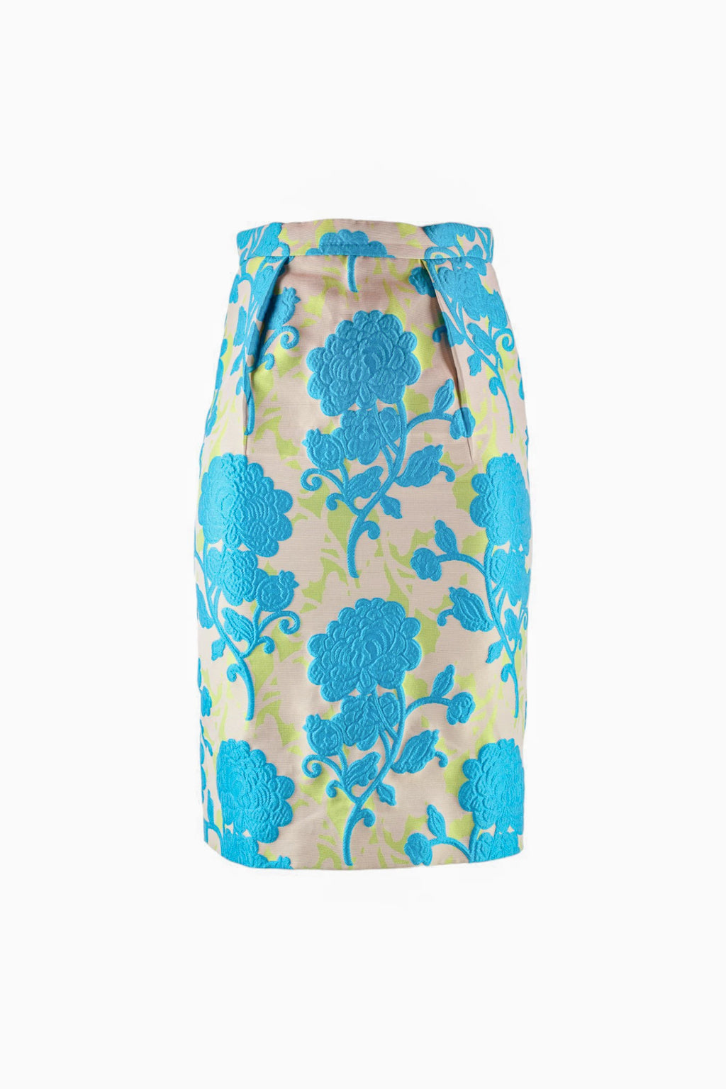 Pencil Skirt with Turquoise Floral Motif SS2015