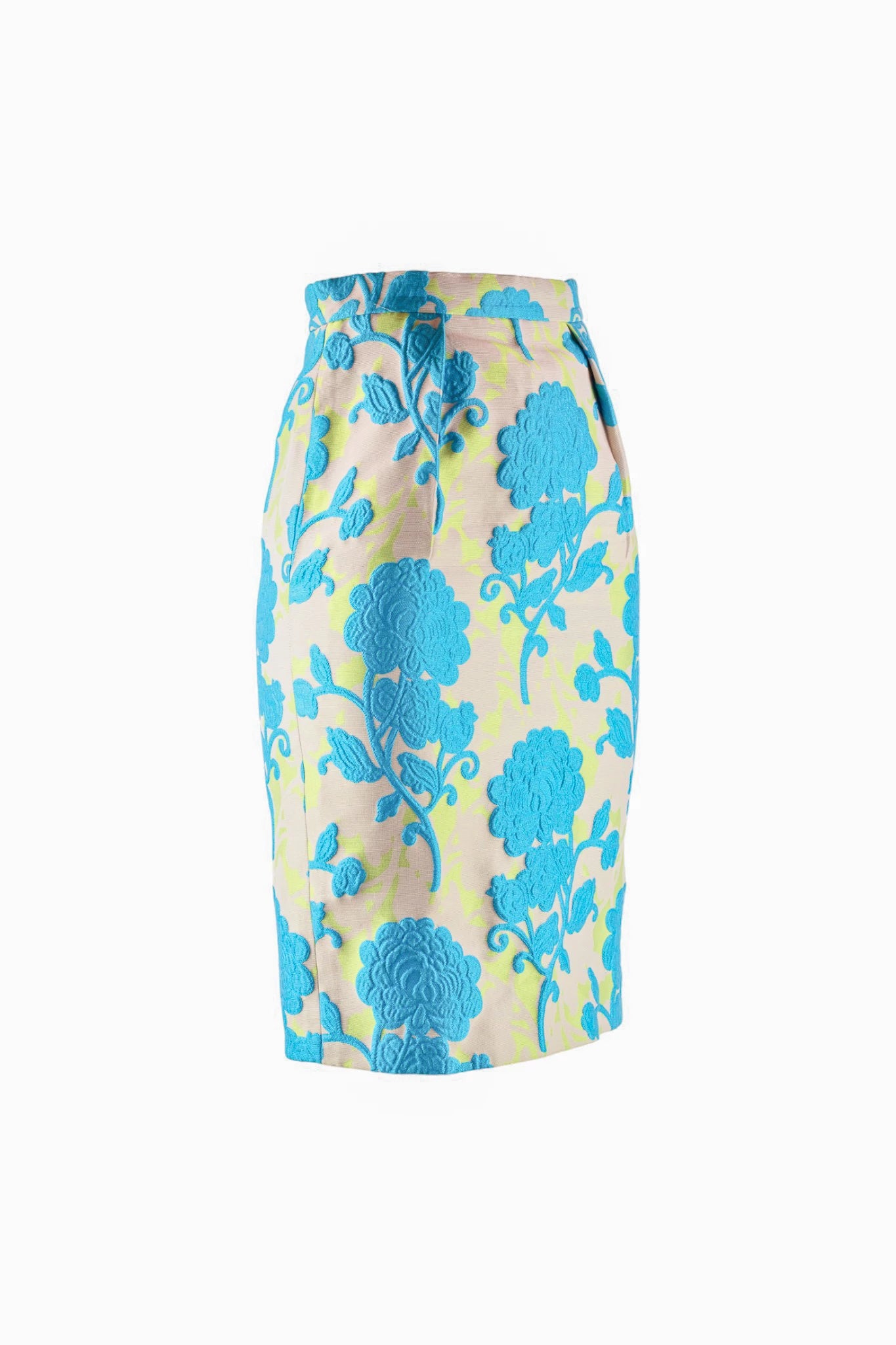 Pencil Skirt with Turquoise Floral Motif SS2015