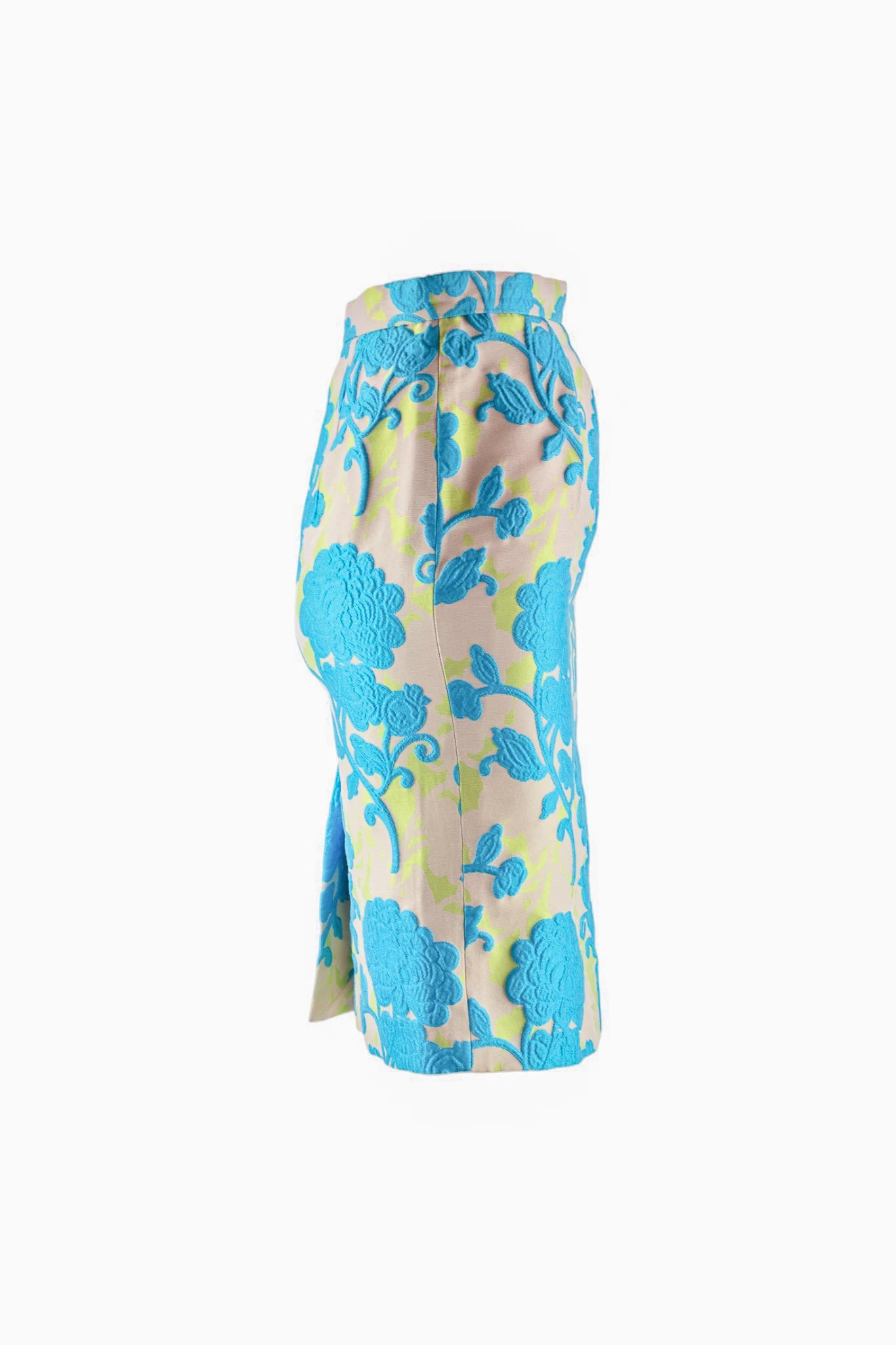 Pencil Skirt with Turquoise Floral Motif SS2015