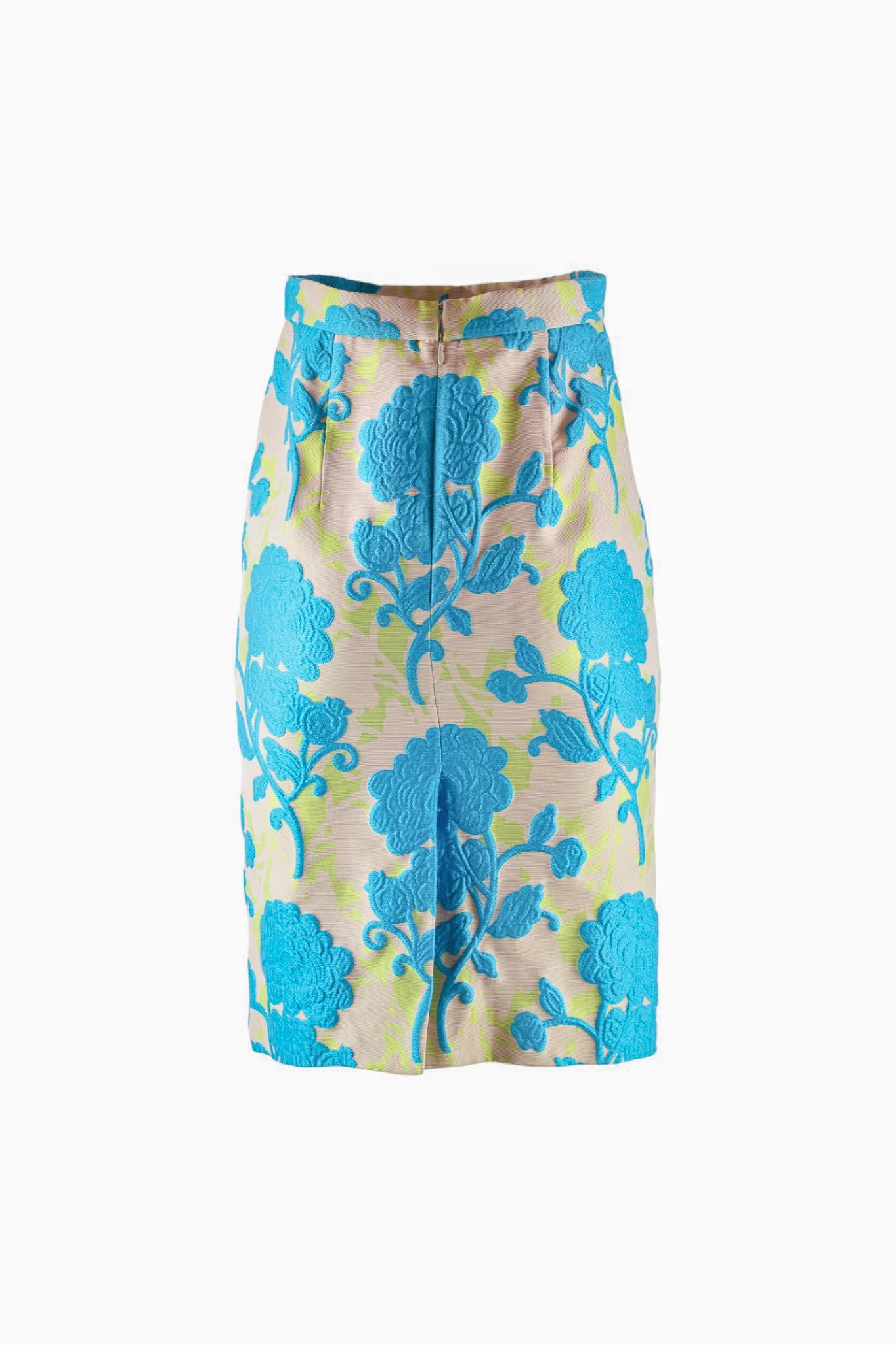 Pencil Skirt with Turquoise Floral Motif SS2015