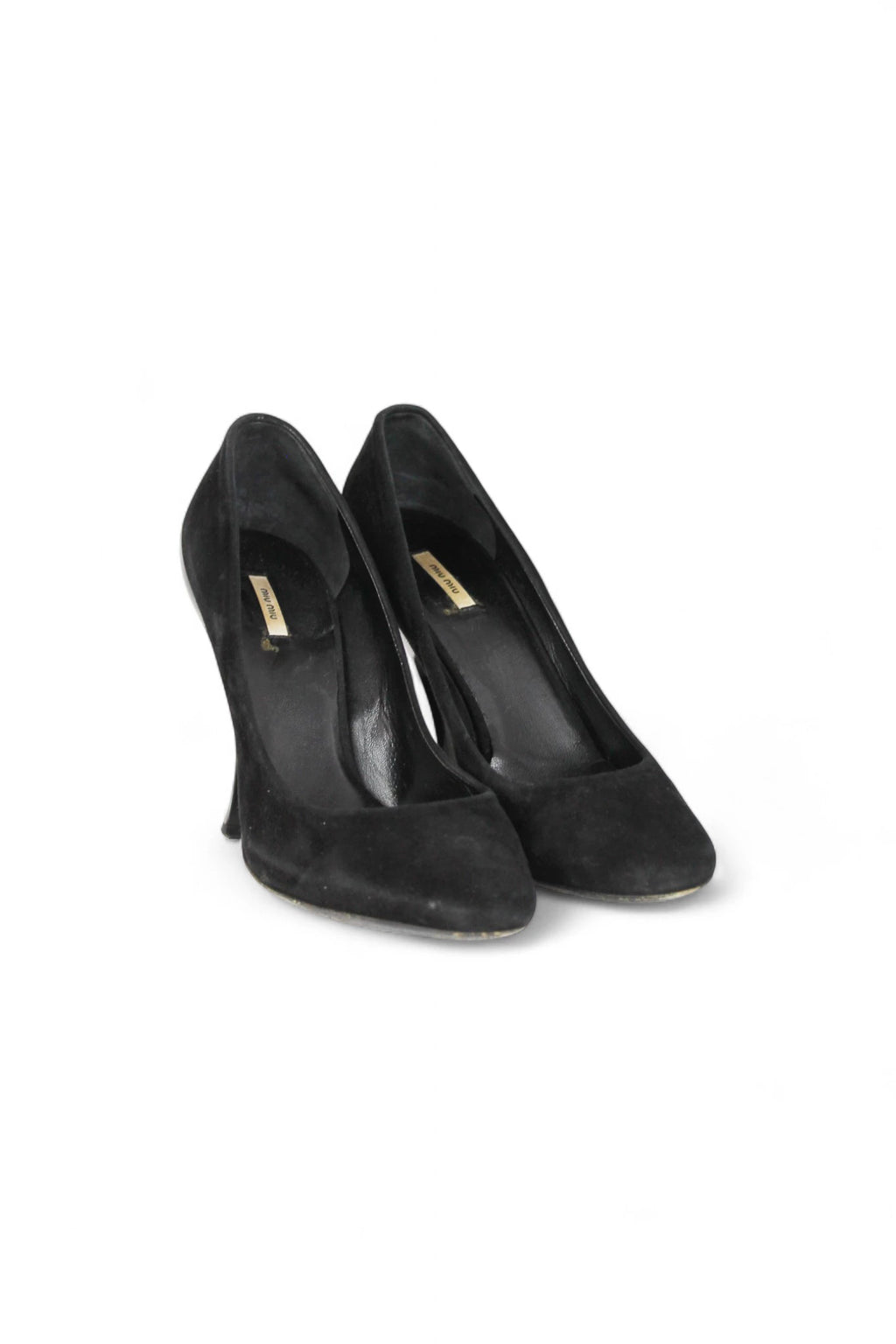 Black Suede Pumps with Glossy Heel
