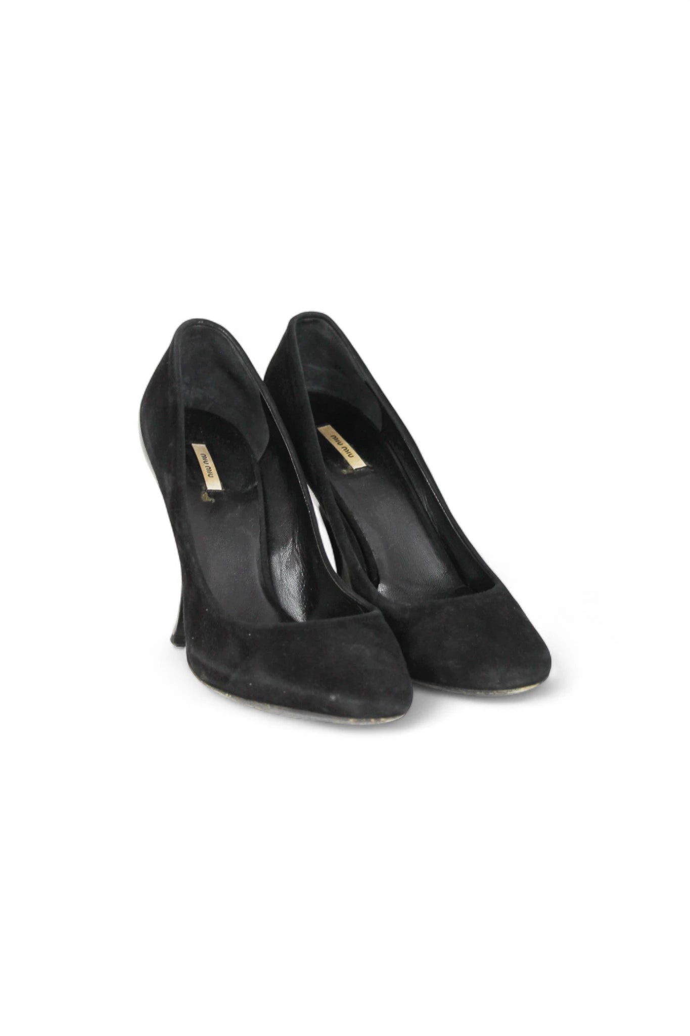 Black Suede Pumps with Glossy Heel