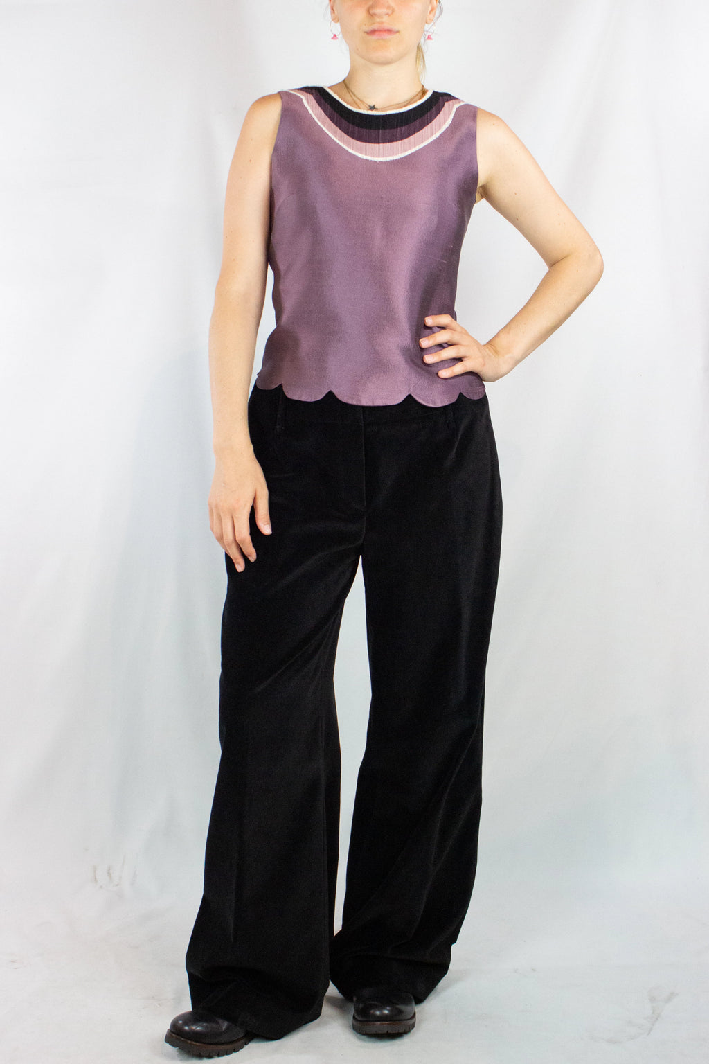 Purple Silk Shantung Sleeveless Top SS2005