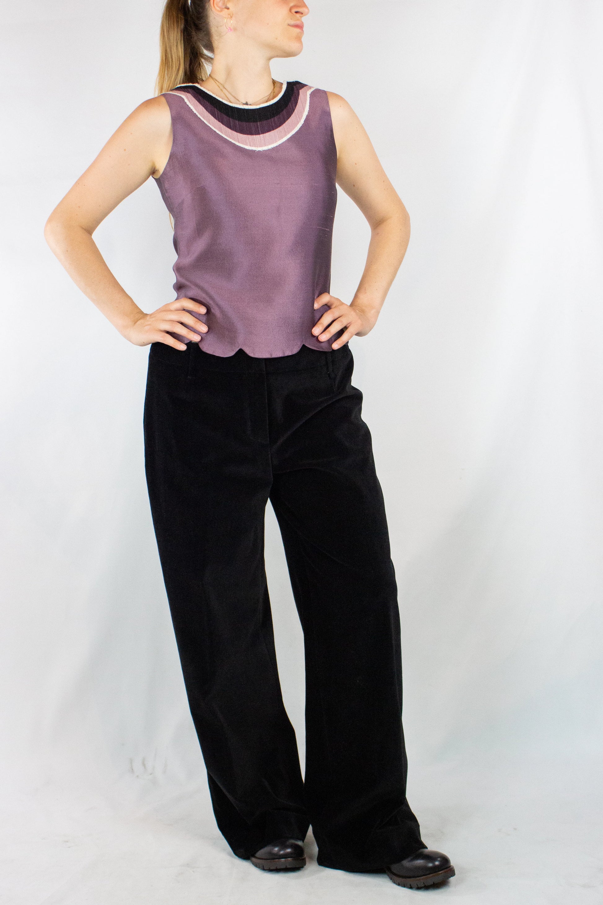 Purple Silk Shantung Sleeveless Top SS2005
