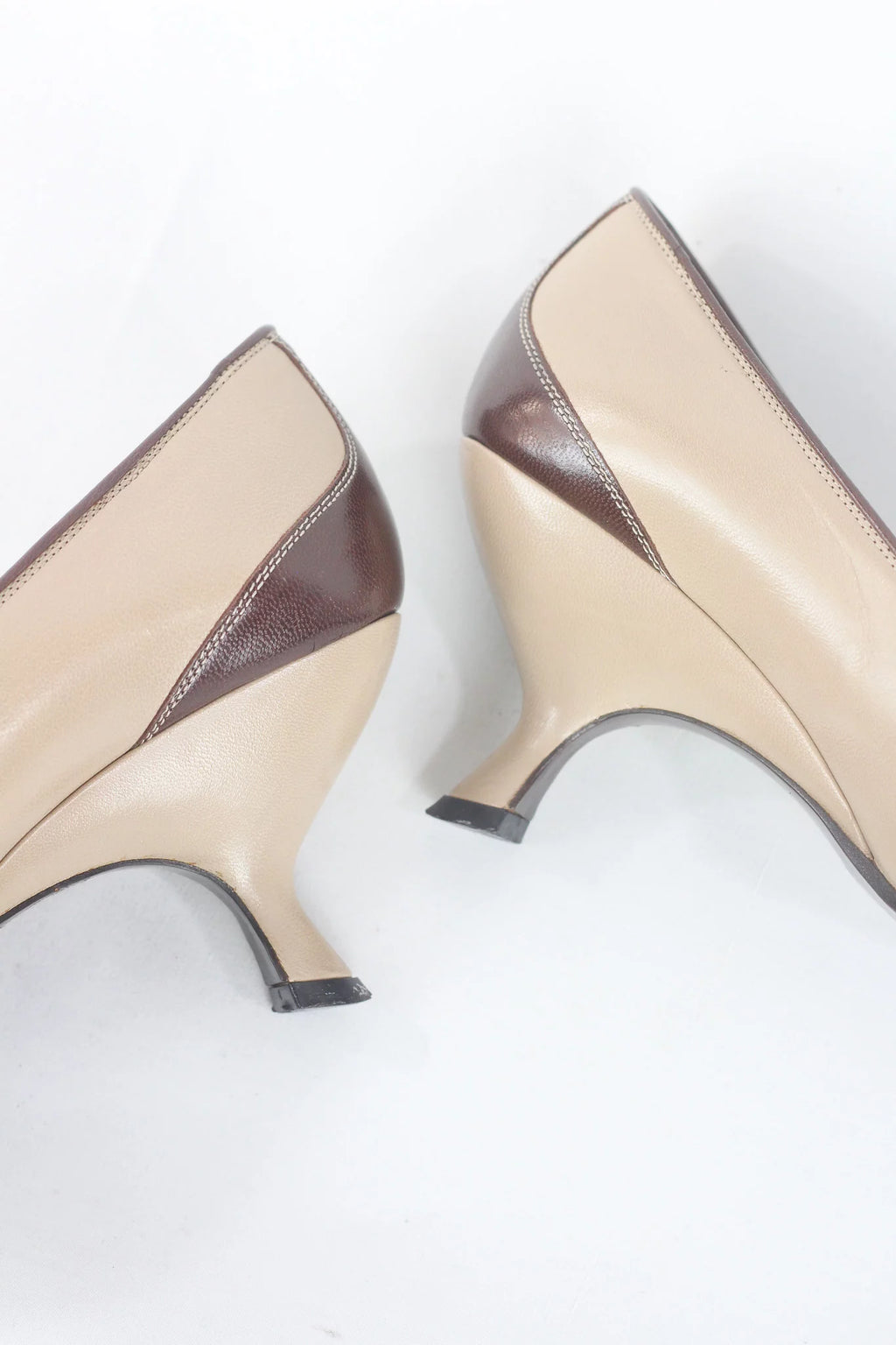 Two-Tone Leather Kitten Heel Pumps