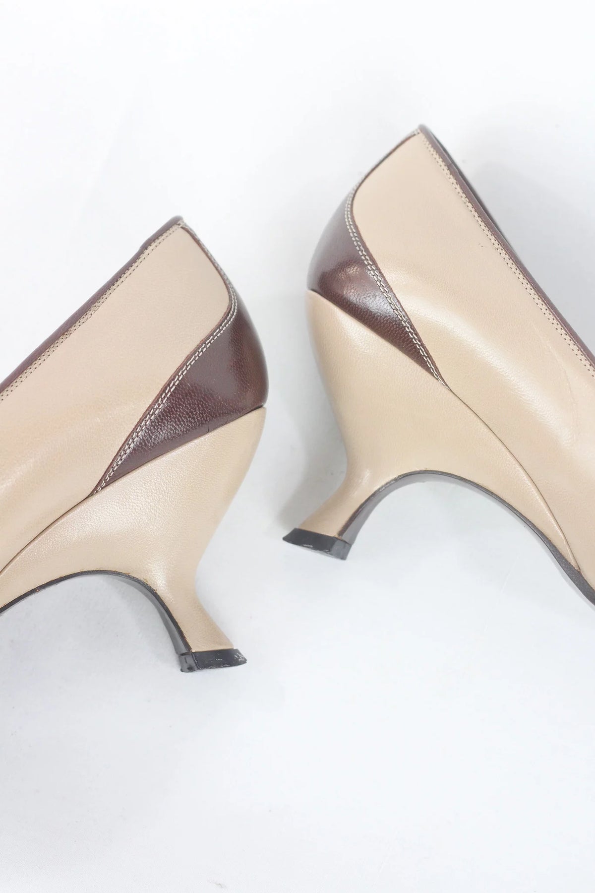 Two-Tone Leather Kitten Heel Pumps