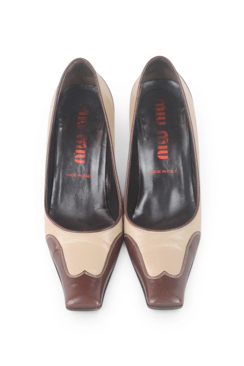 Two-Tone Leather Kitten Heel Pumps