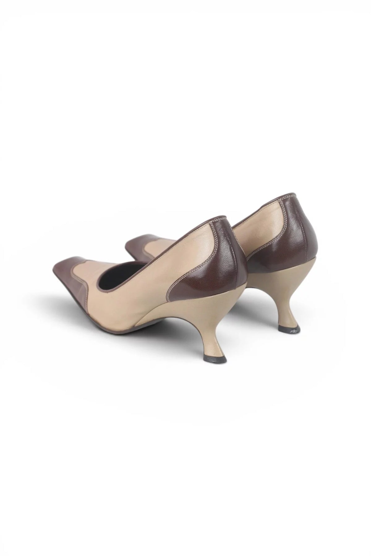 Two-Tone Leather Kitten Heel Pumps