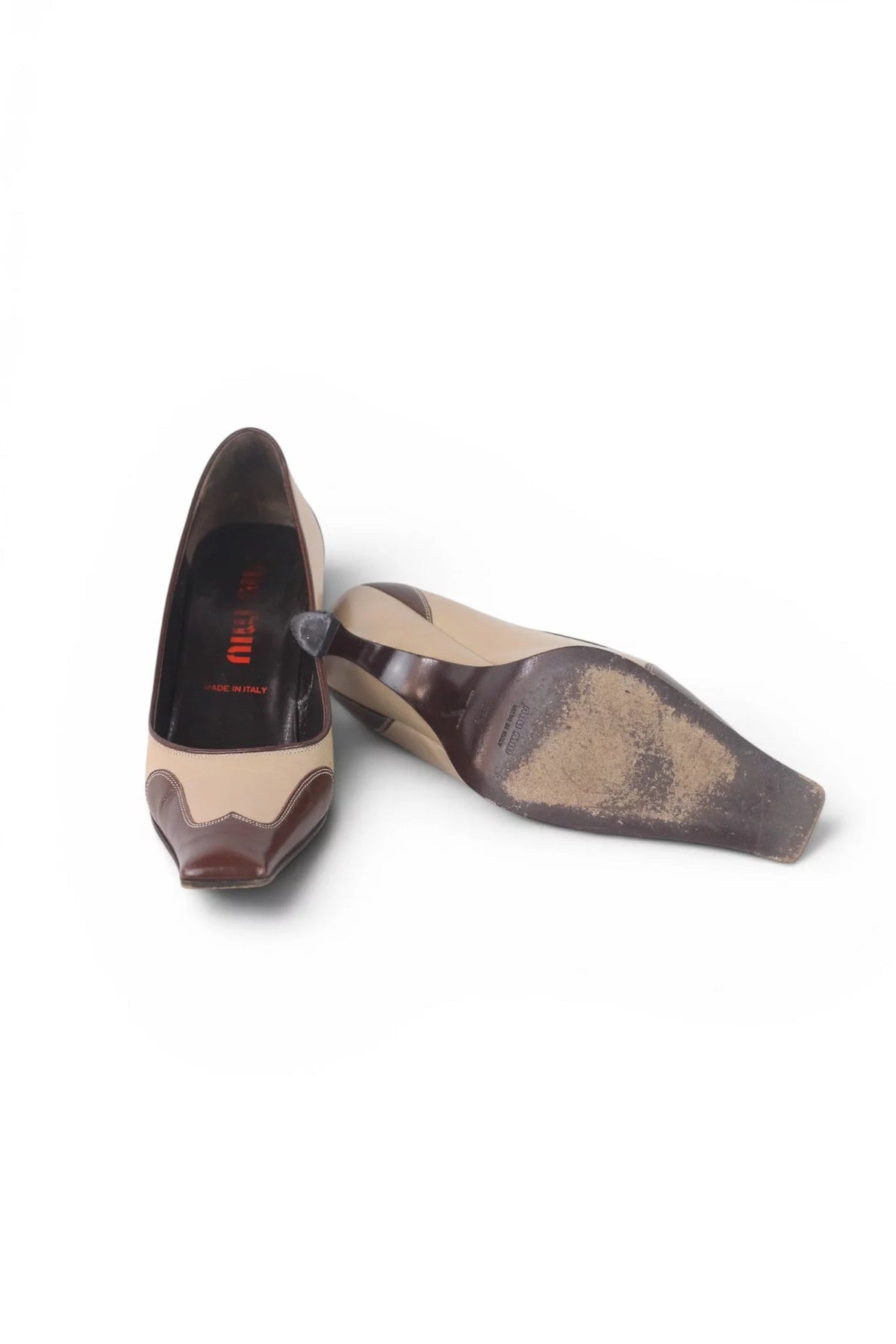 Two-Tone Leather Kitten Heel Pumps