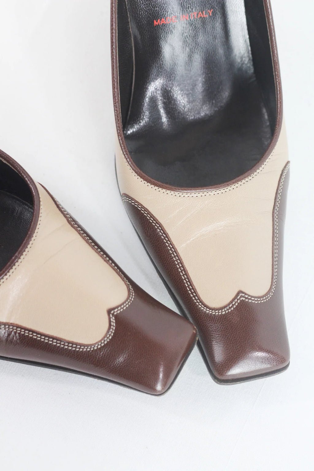 Two-Tone Leather Kitten Heel Pumps