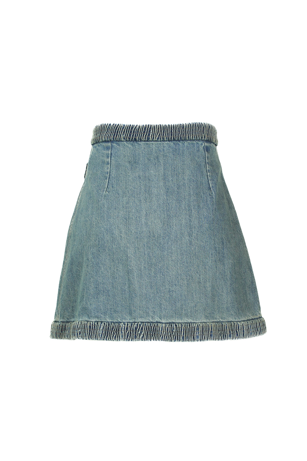 Denim mini skirt with pearl logo buttons