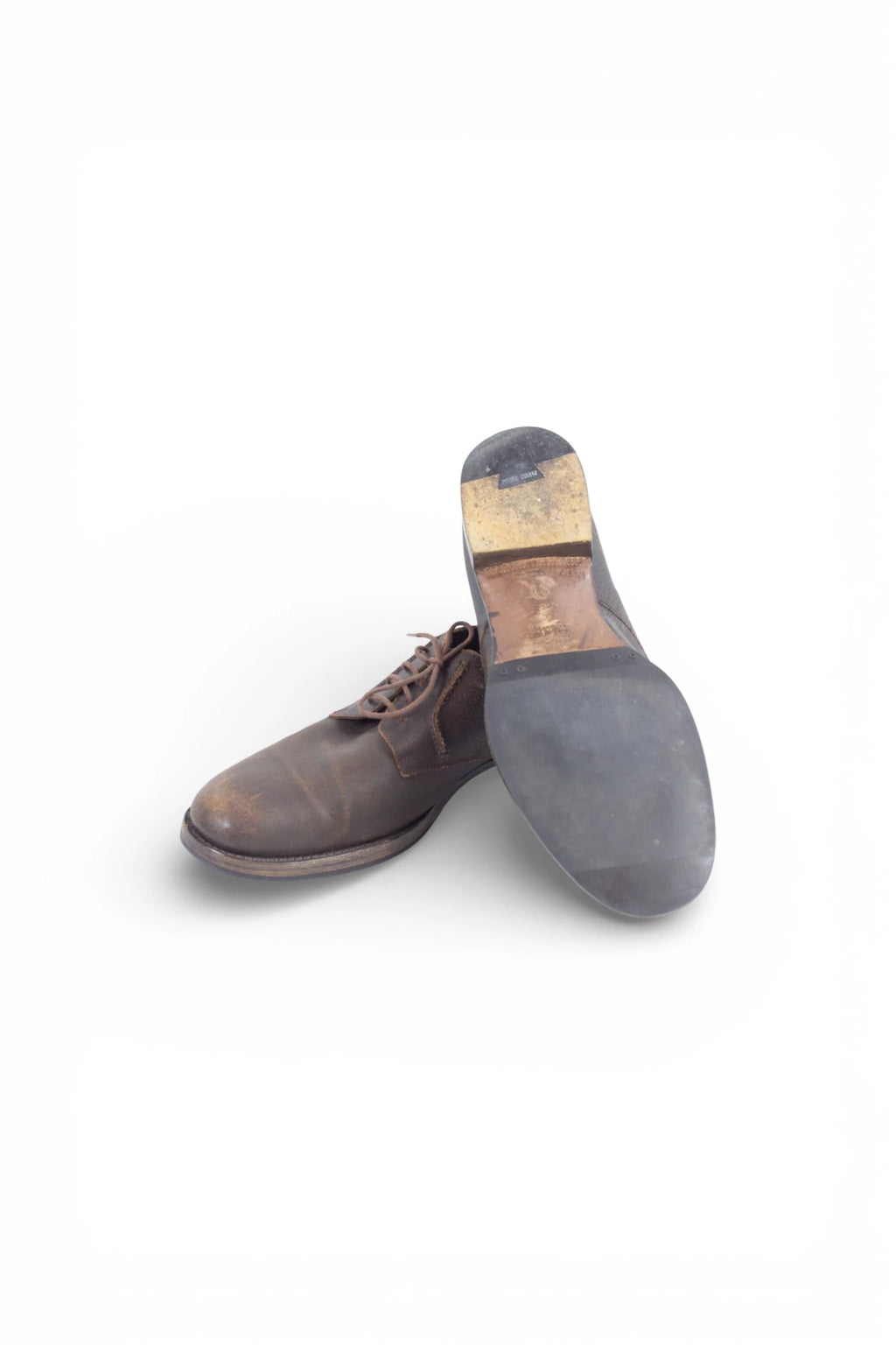 Brown Suede Blucher Shoes with Distressed Finish