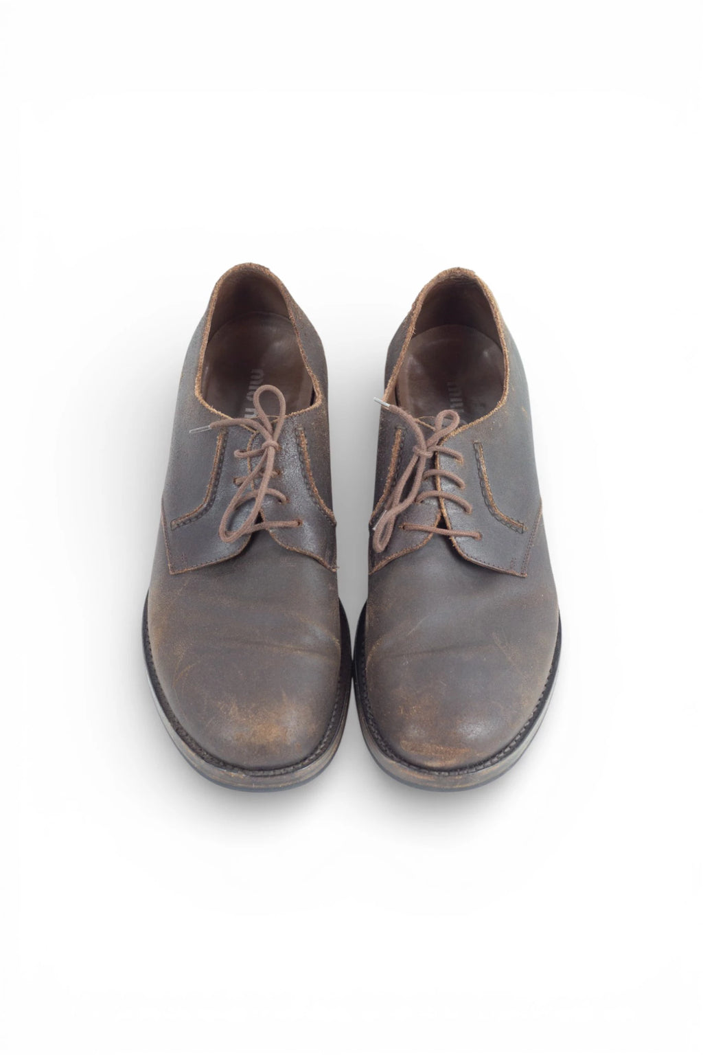 Brown Suede Blucher Shoes with Distressed Finish