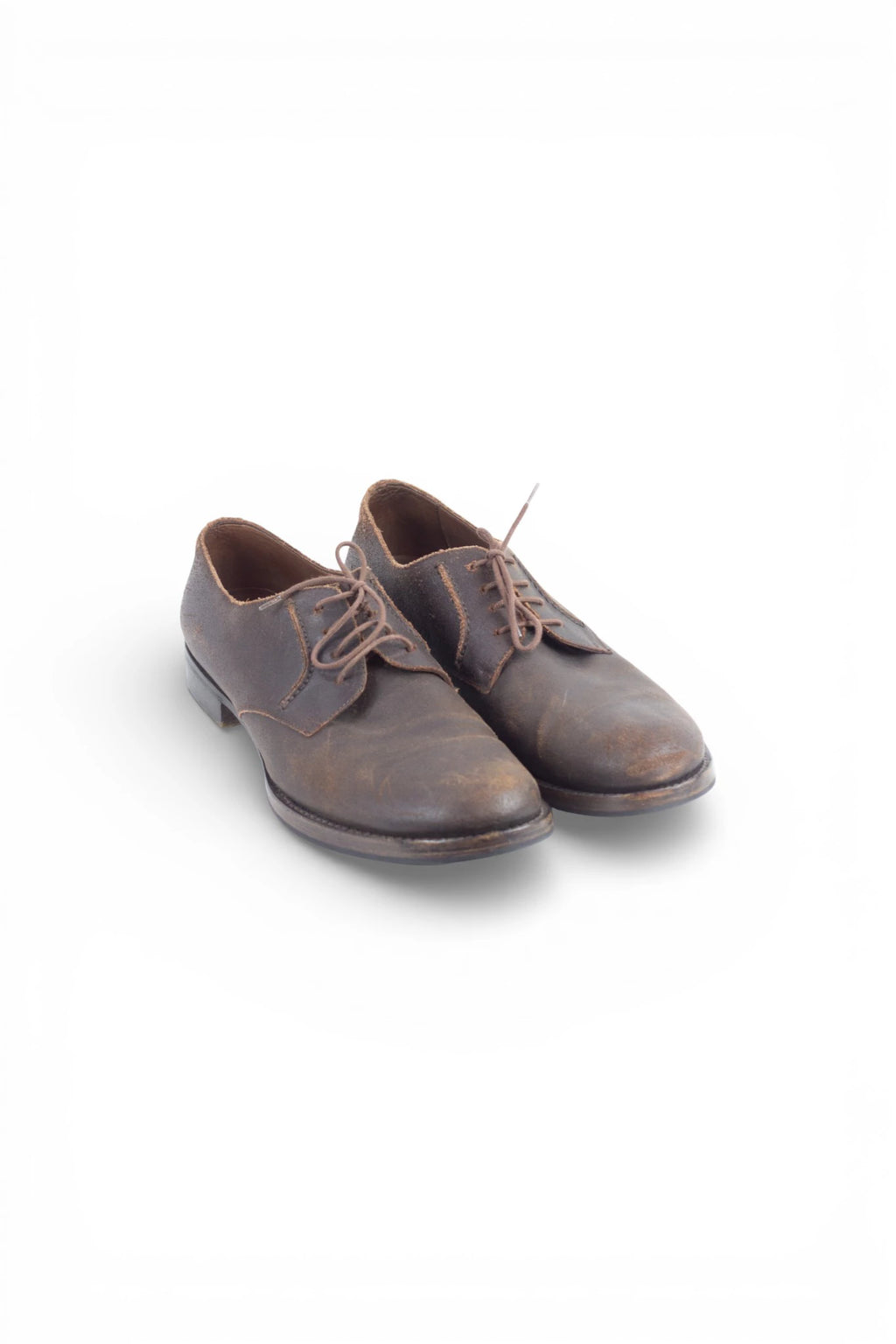 Brown Suede Blucher Shoes with Distressed Finish