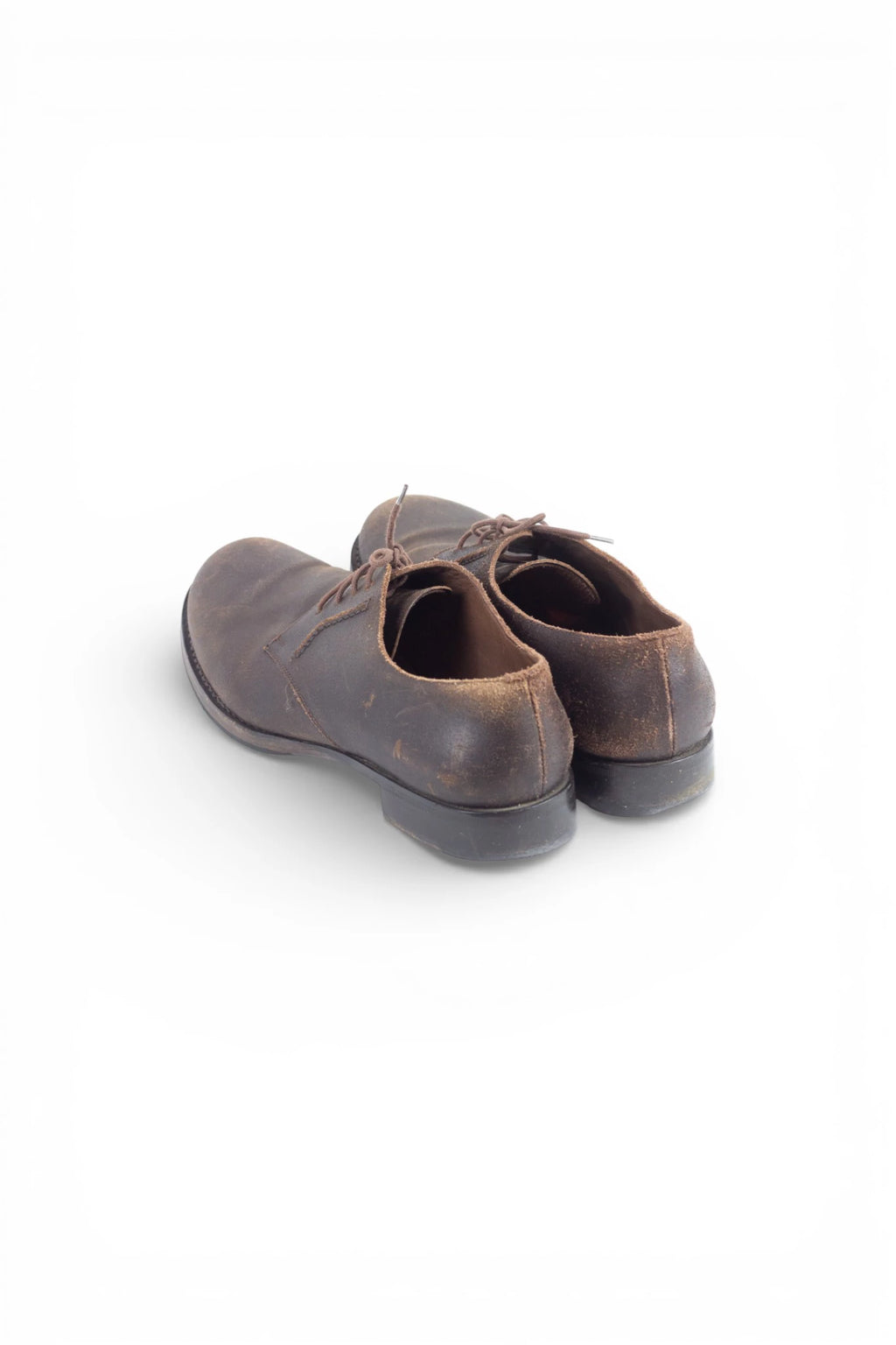 Brown Suede Blucher Shoes with Distressed Finish