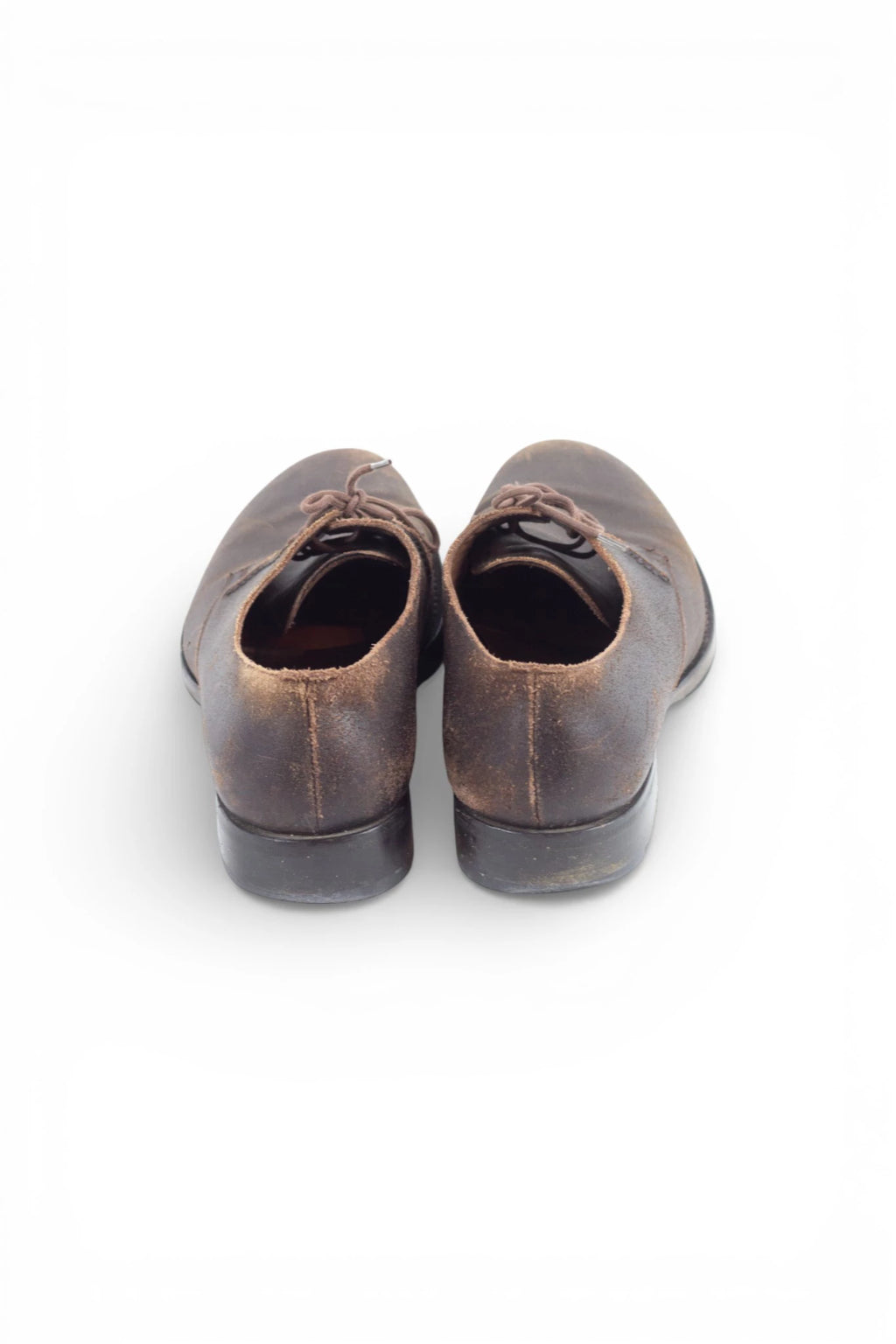 Brown Suede Blucher Shoes with Distressed Finish