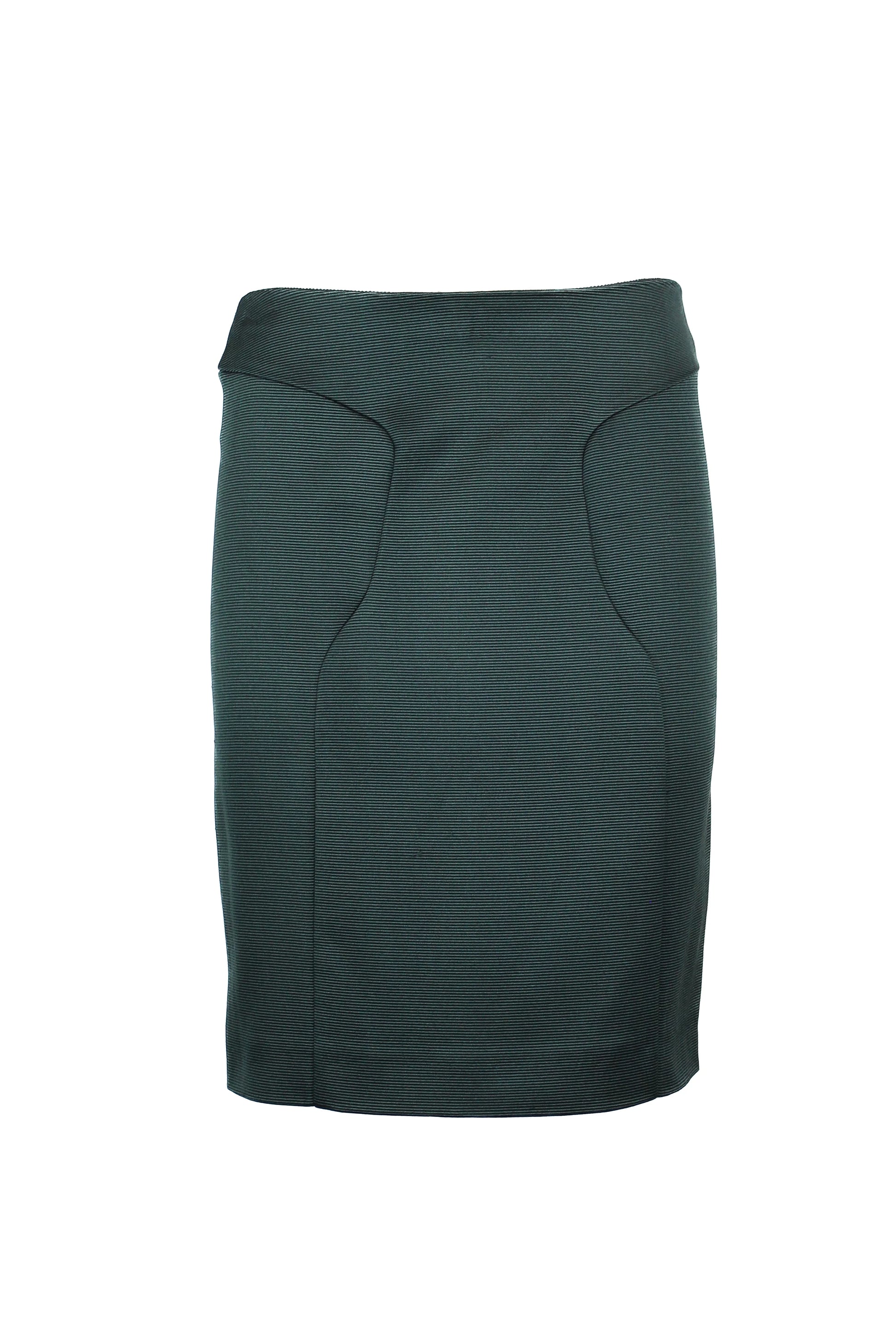 Green silk pencil skirt with striped texture