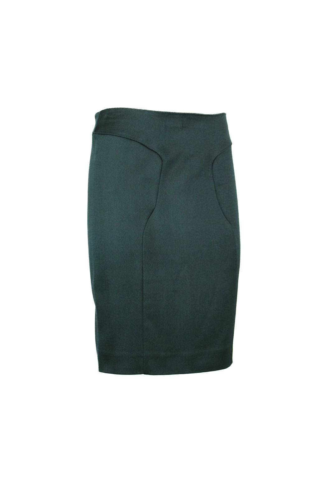 Green silk pencil skirt with striped texture