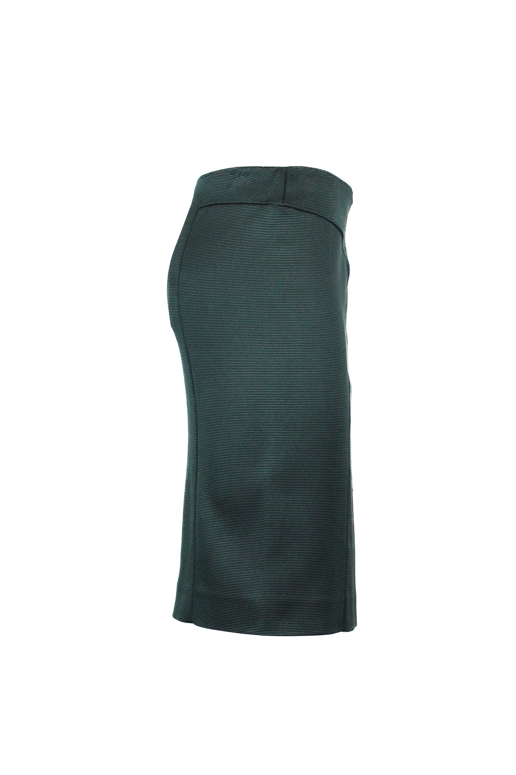 Green silk pencil skirt with striped texture