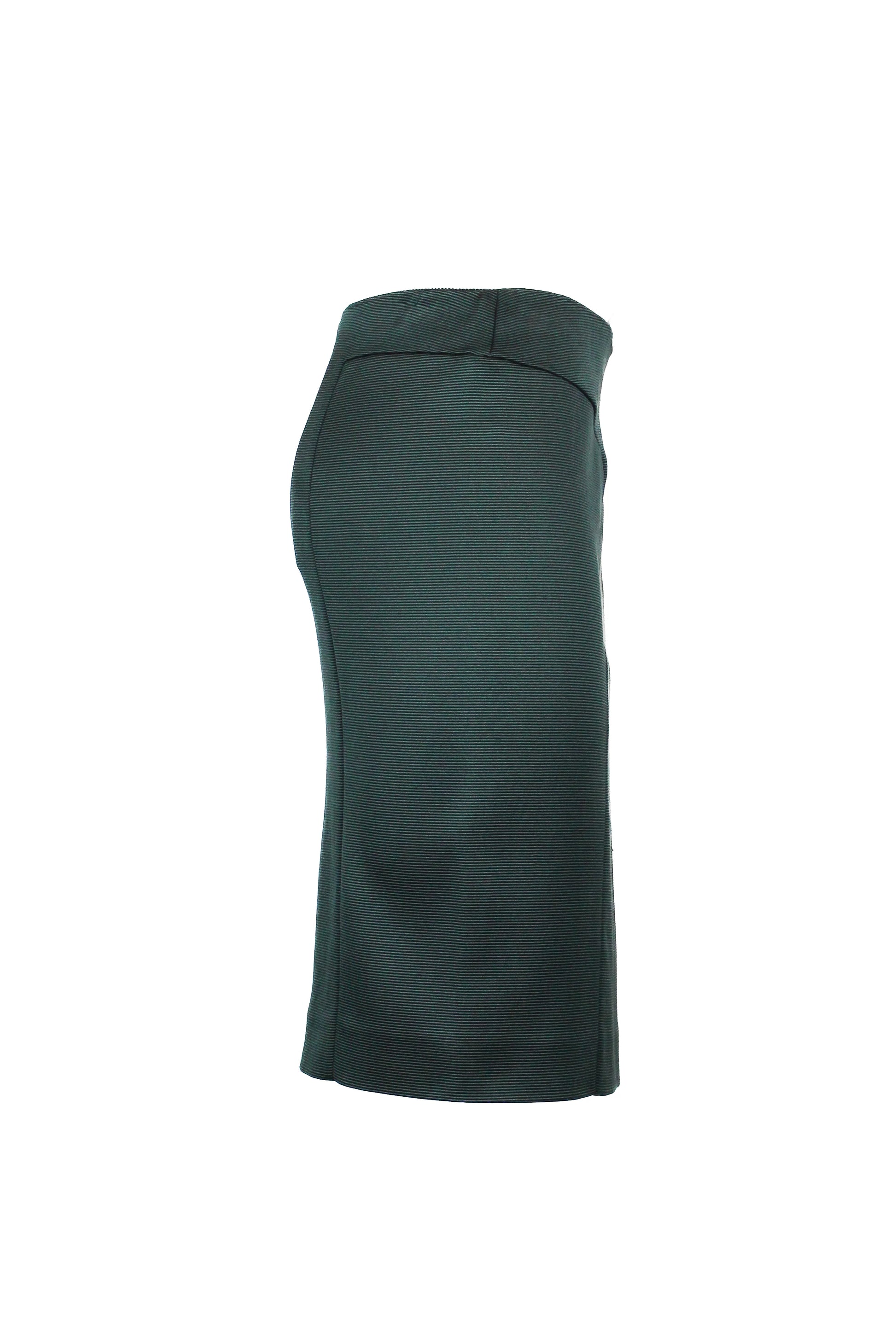 Green silk pencil skirt with striped texture