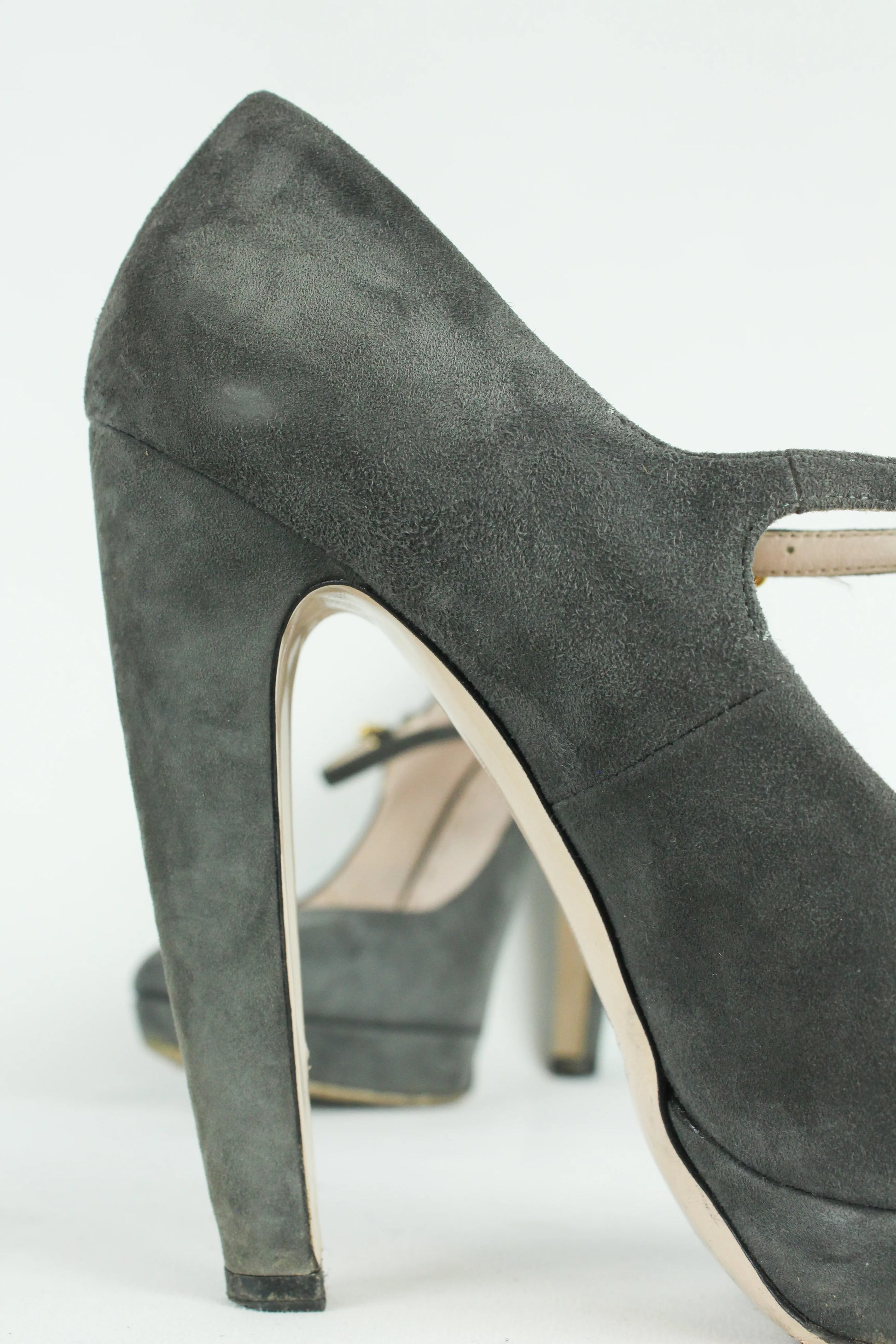 Grey Suede Mary Jane Heels