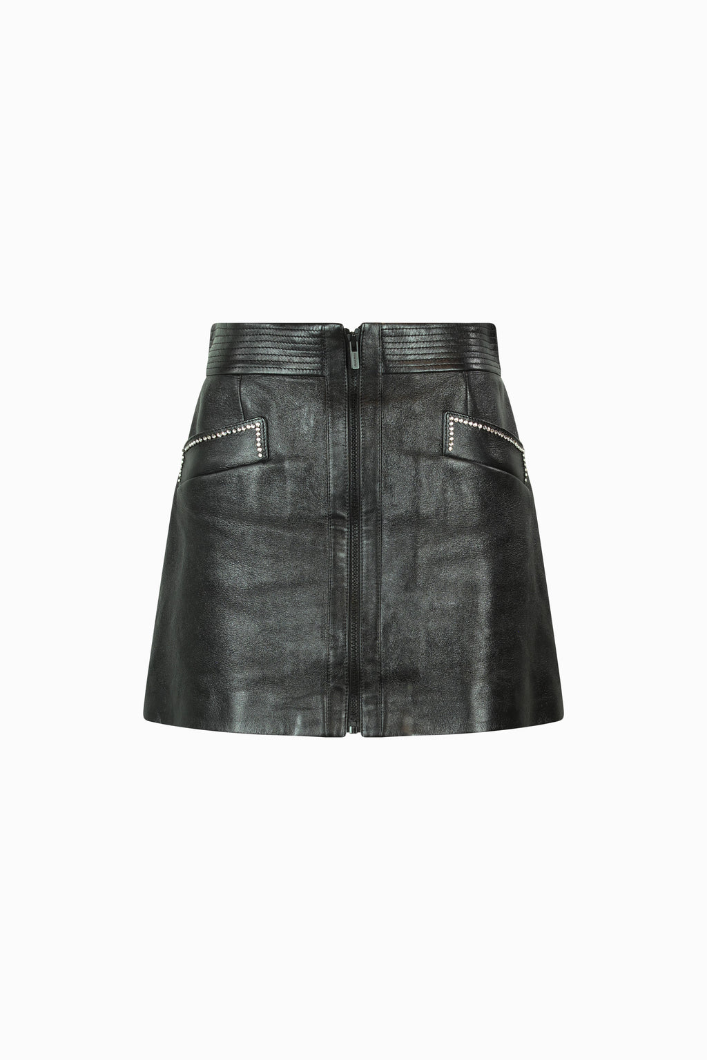 Black lambskin mini skirt with strass details
