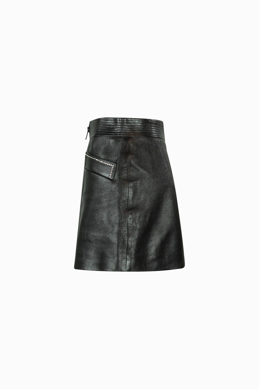 Black lambskin mini skirt with strass details