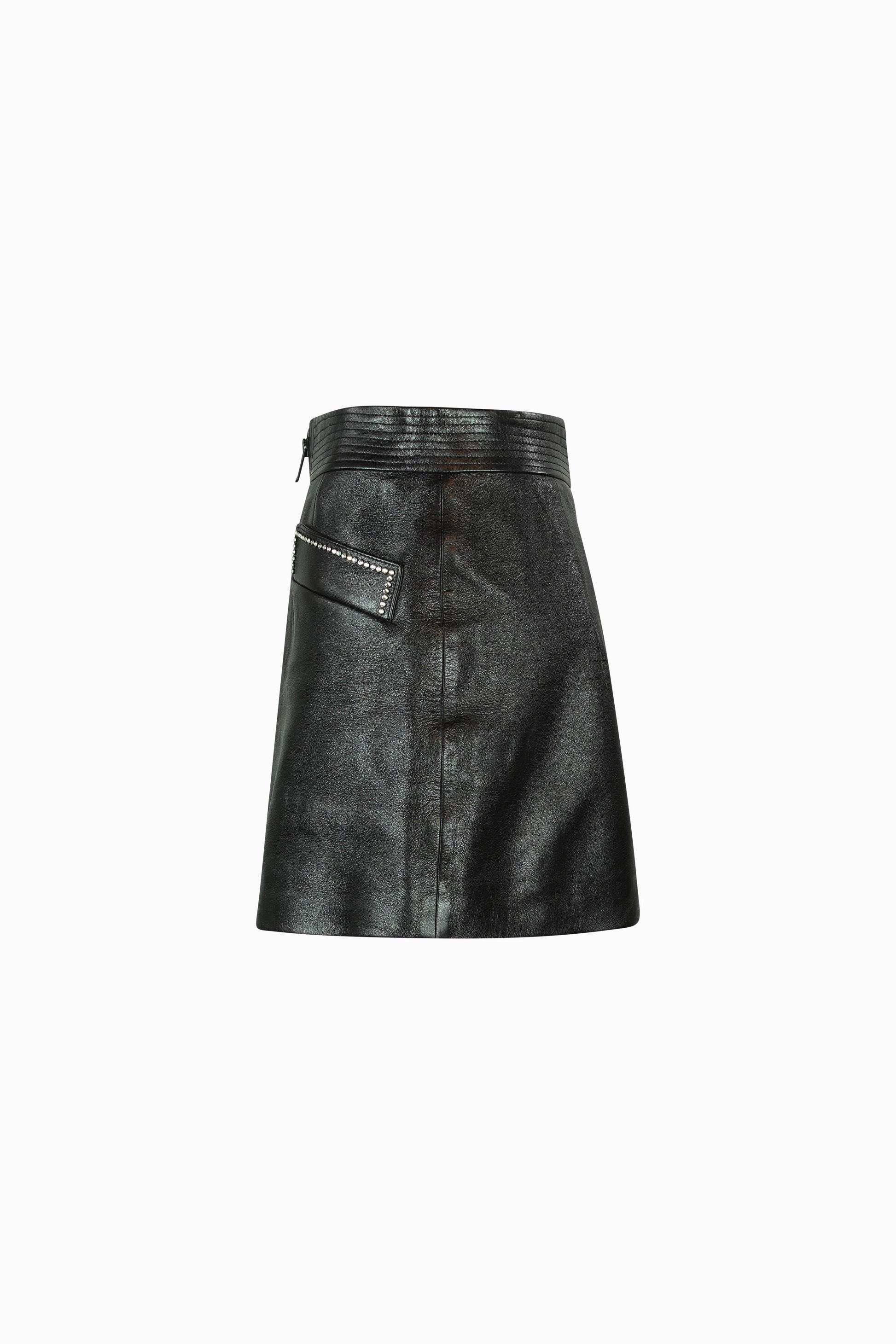 Black lambskin mini skirt with strass details