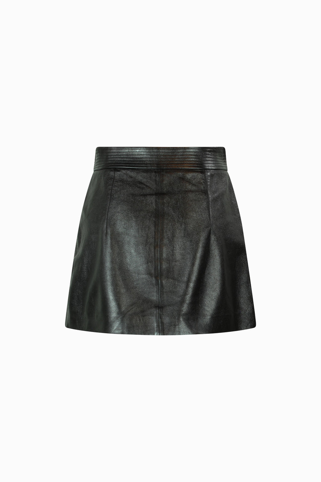 Black lambskin mini skirt with strass details