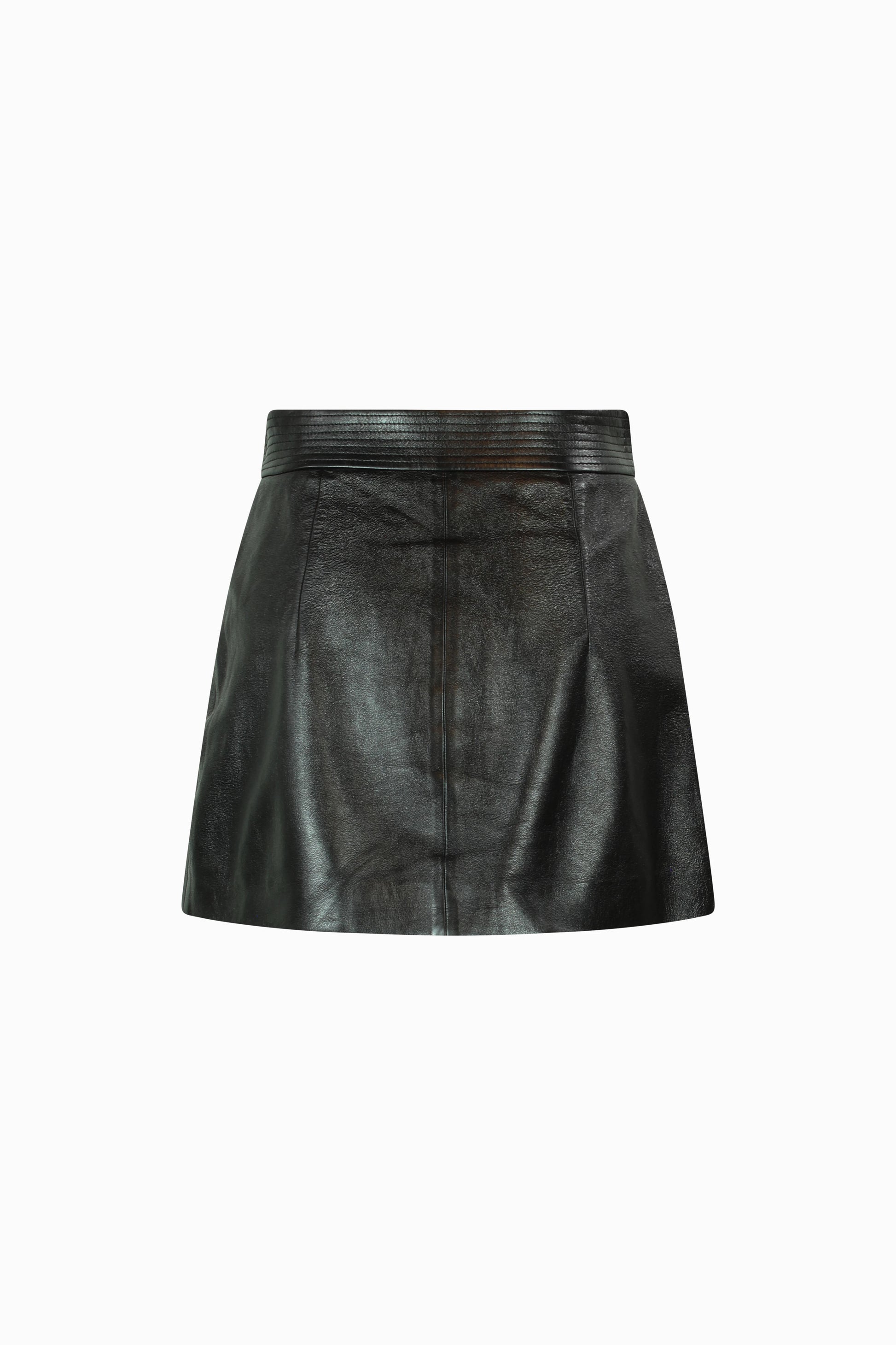 Black lambskin mini skirt with strass details