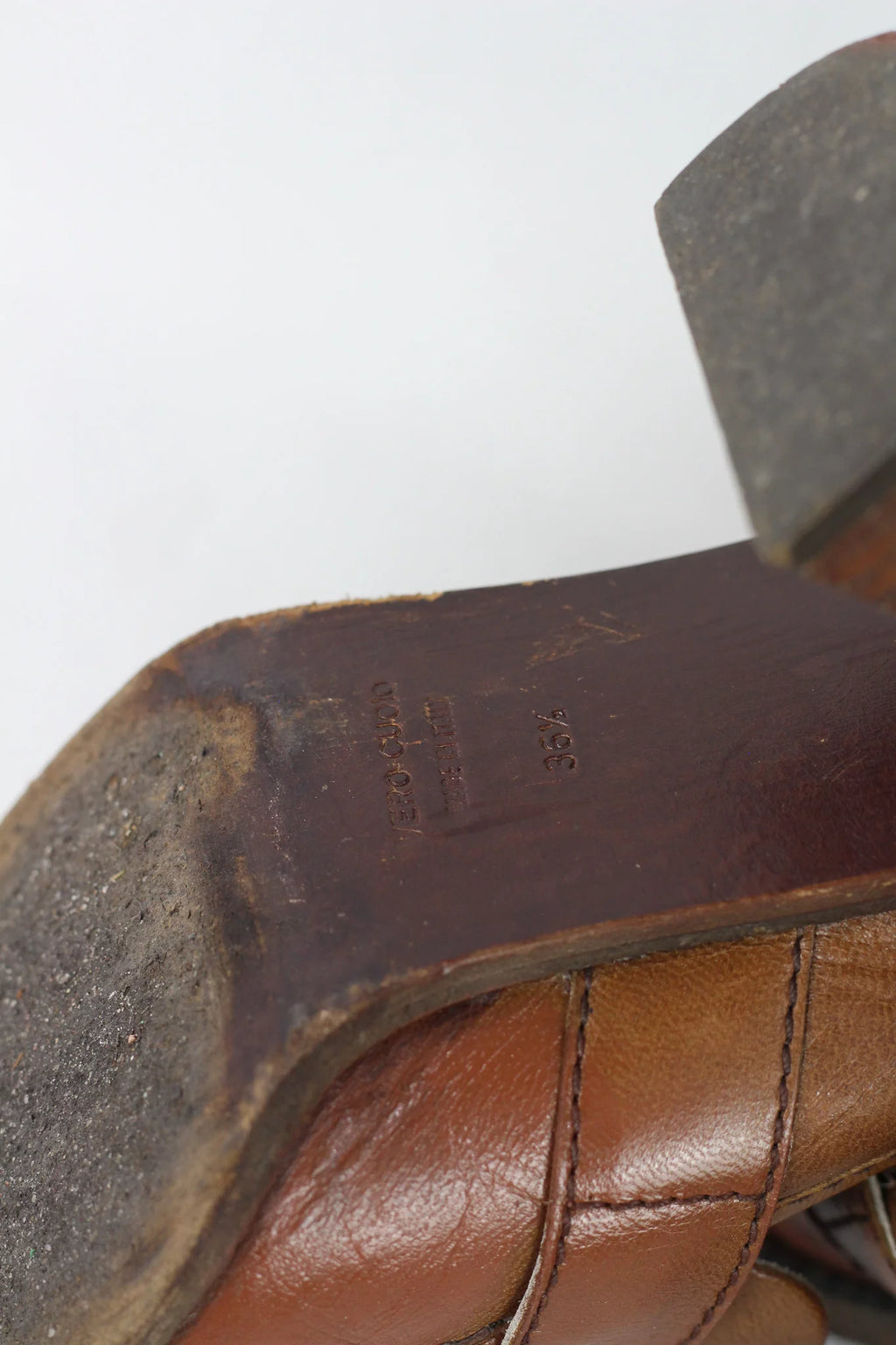 Brown Leather Buckle Loafer Heels