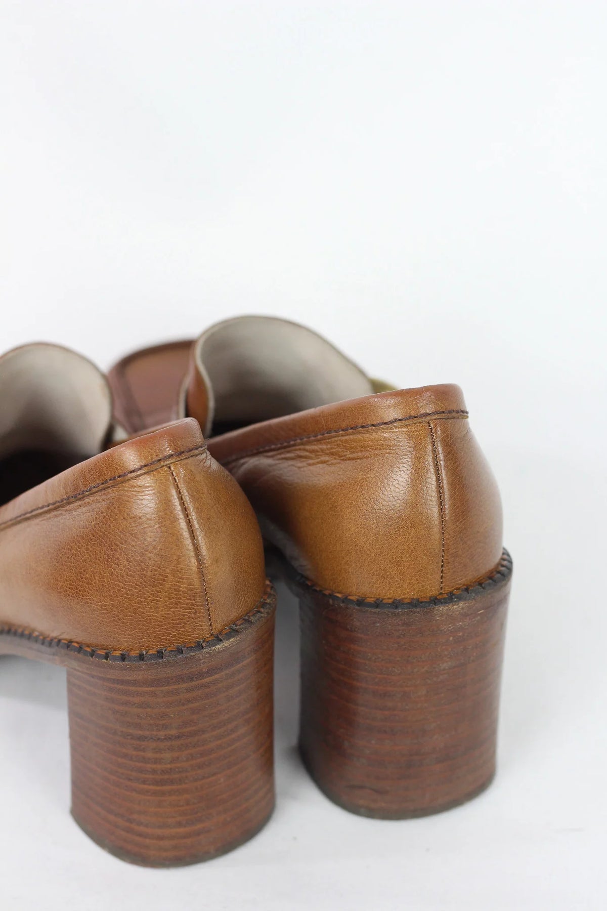 Brown Leather Buckle Loafer Heels