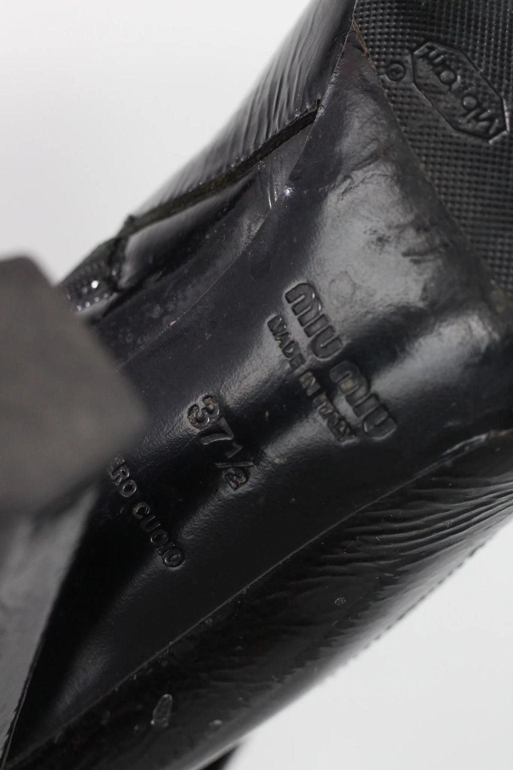 Black Patent Leather Knee-High Heeled Boots