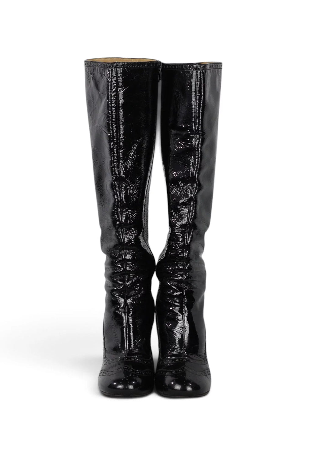 Black Patent Leather Knee-High Heeled Boots